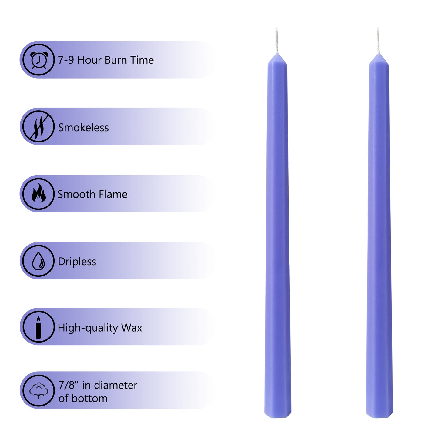 Set Of 4 Handcrafted Purple 12-Inch Long Taper Candles