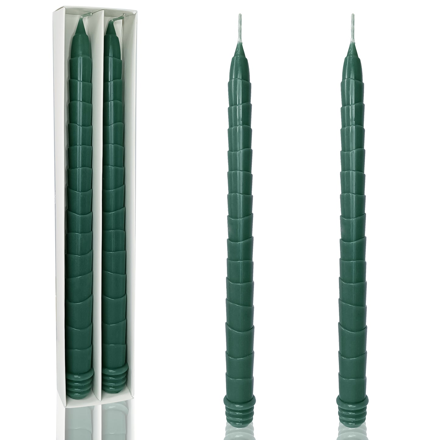 Juego de 2 velas cónicas de color verde oscuro para decoración de cenas de 11,6 pulgadas