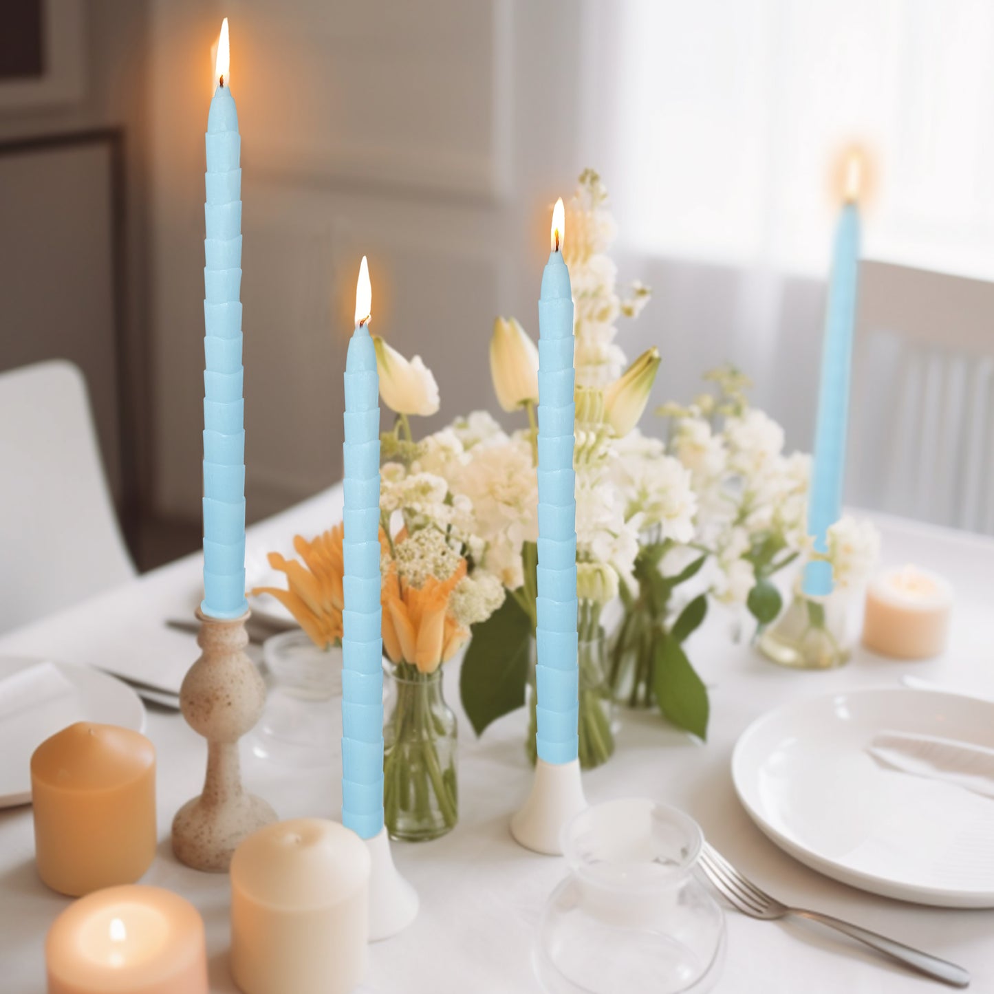 11.6 Inch Dinner Decor Blue Taper Candle Set of 2