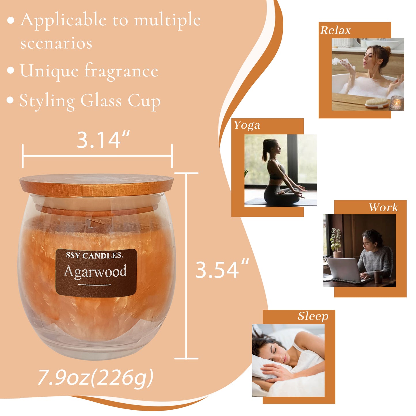 Vela SSY Vela aromática de madera de agar Velas aromáticas masculinas Velas aromáticas de café clásicas de 7.9 oz