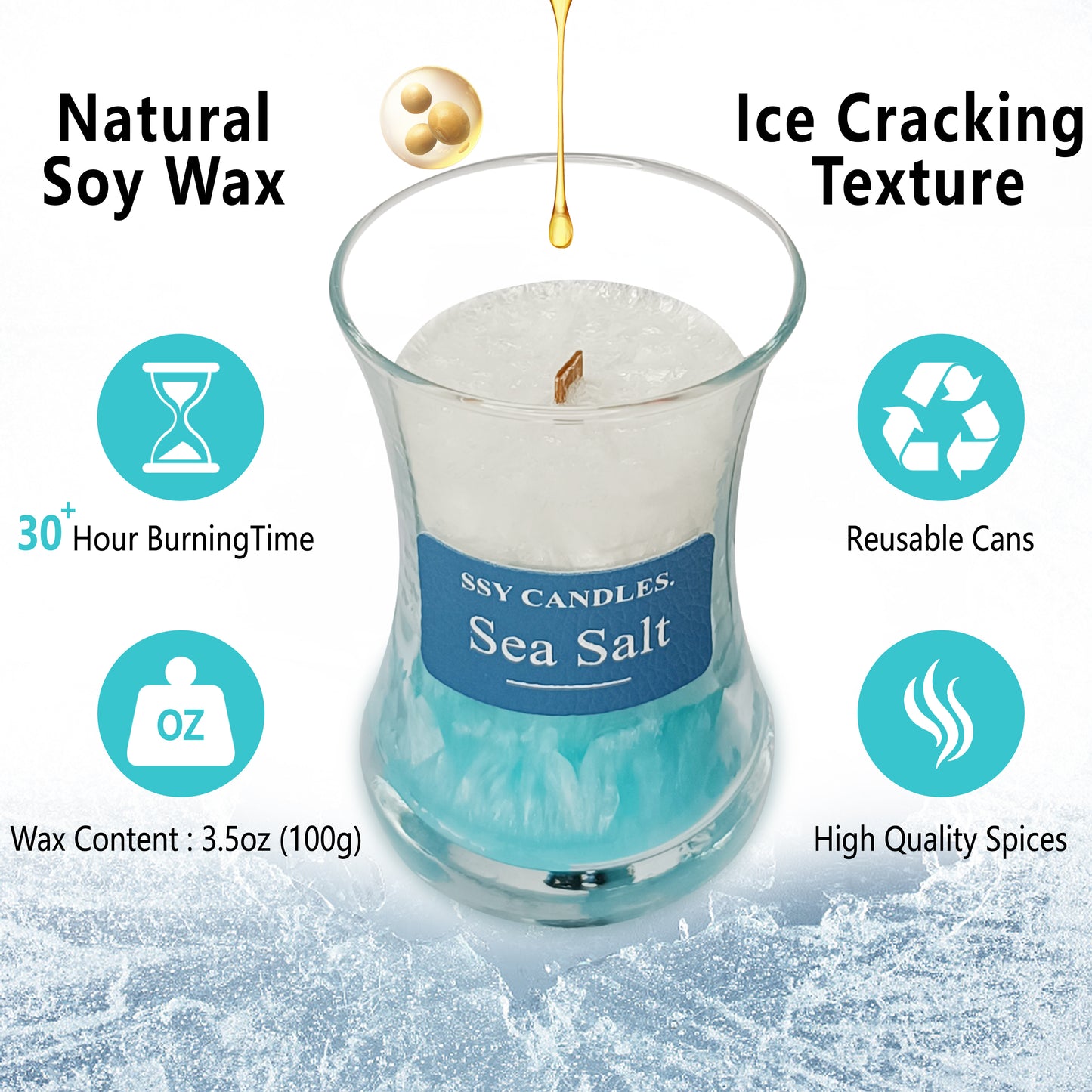 SSY Candle Sea salt Scent Best Long Lasting Scented Candles Classic 3.5 OZ Scented Candle Wax