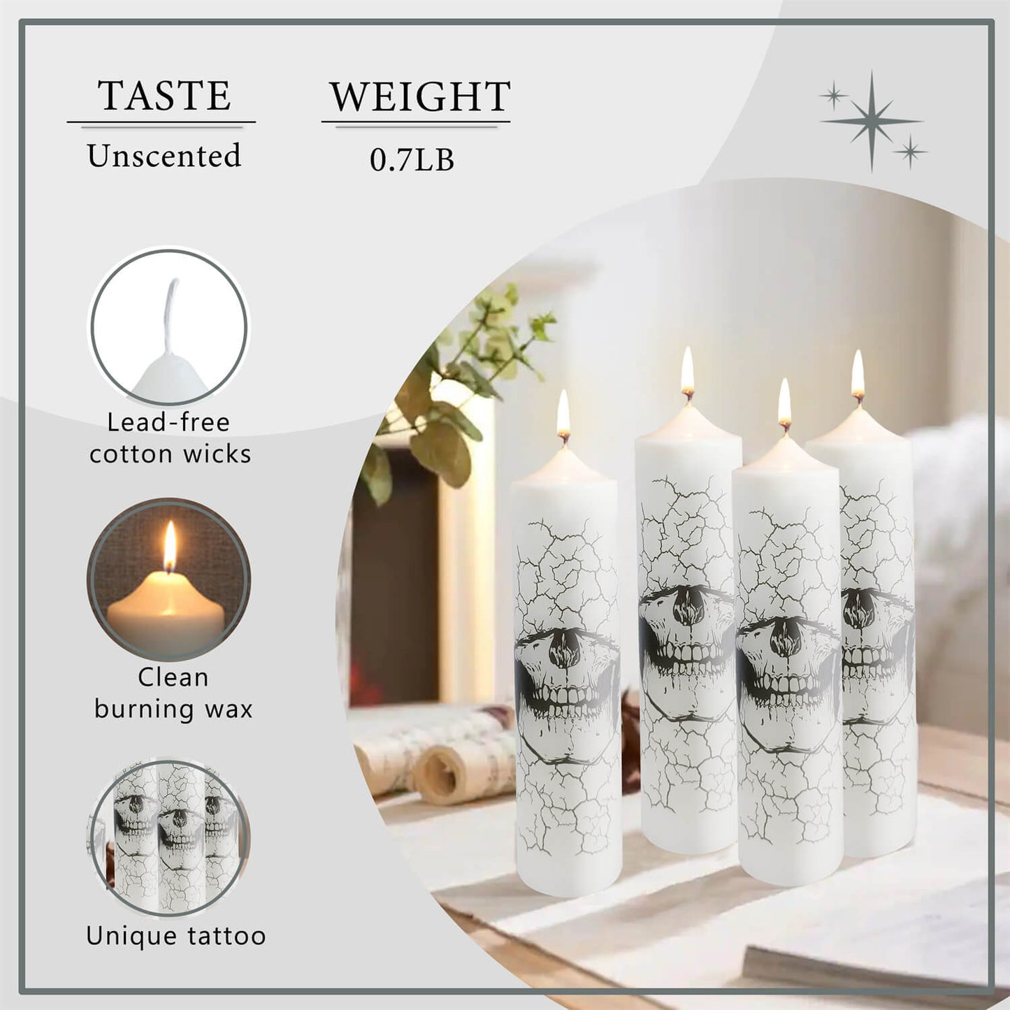 8 Inch Skull Teeth Pillar Candles 1pcs Pack