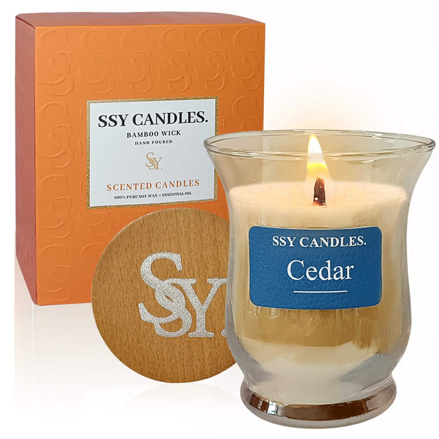 SSY Candles Cedar Candle Scent Pretty Scented Candles Wooden Wick & Soy Wax Library Scented Candle