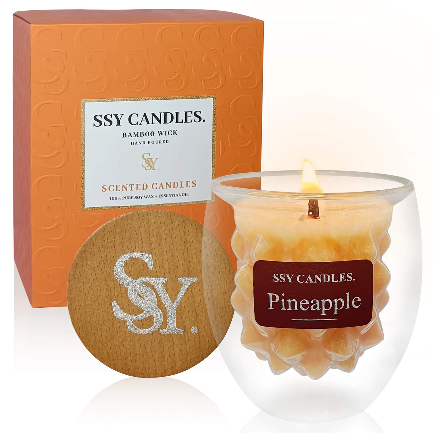 SSY Candles Pineapple Candle Scent Pretty Scented Candles Wooden Wick & Soy Wax Library Scented Candle