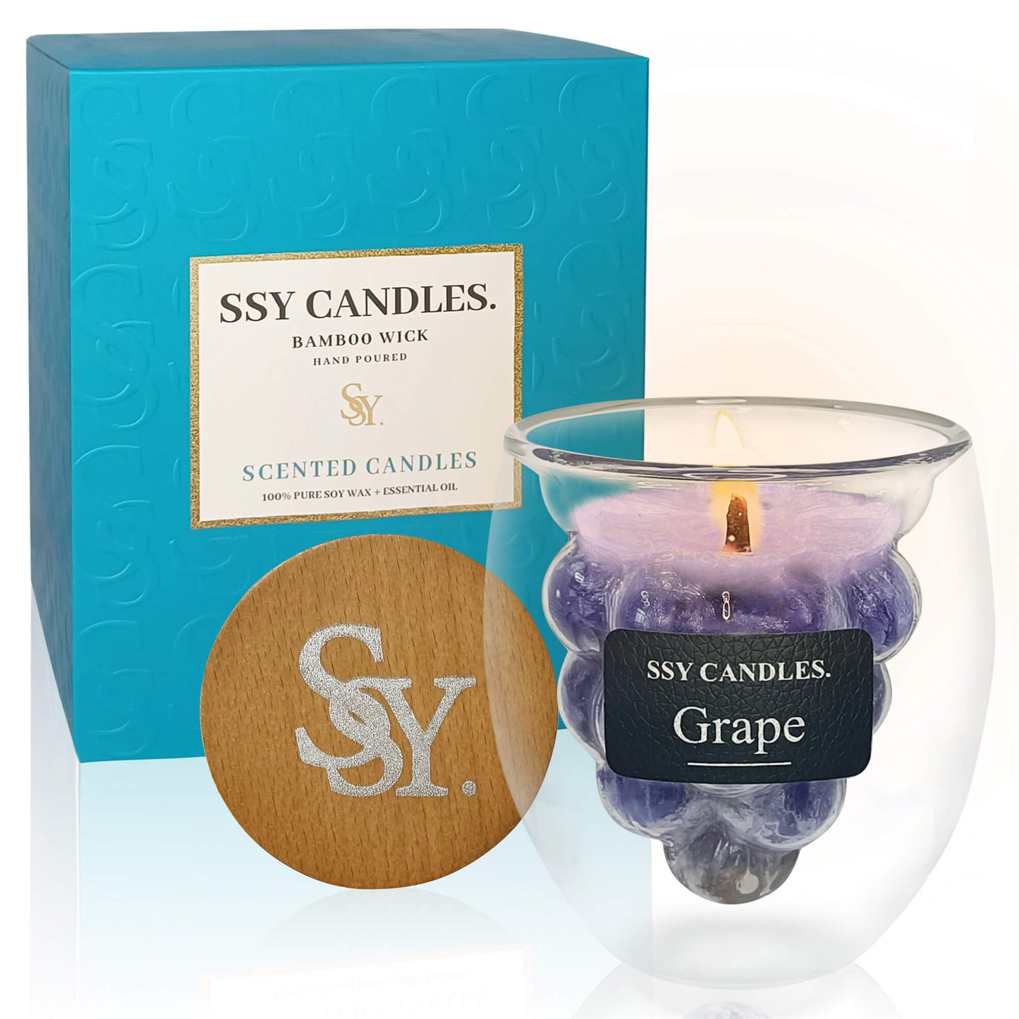 SSY Candles Grape Candle Scent Pretty Scented Candles Wooden Wick & Soy Wax Library Scented Candle