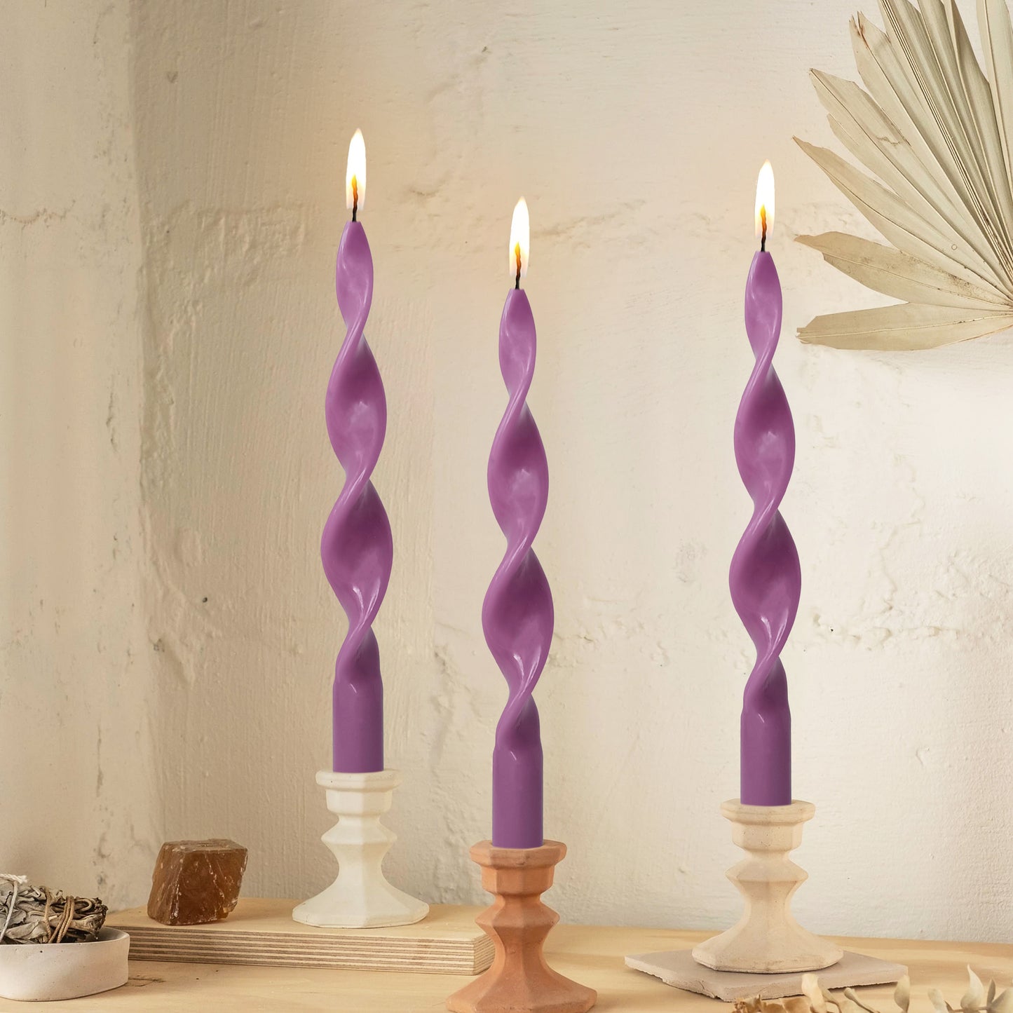 Velas cónicas en espiral moradas hechas a mano de 10 pulgadas, paquete de 2