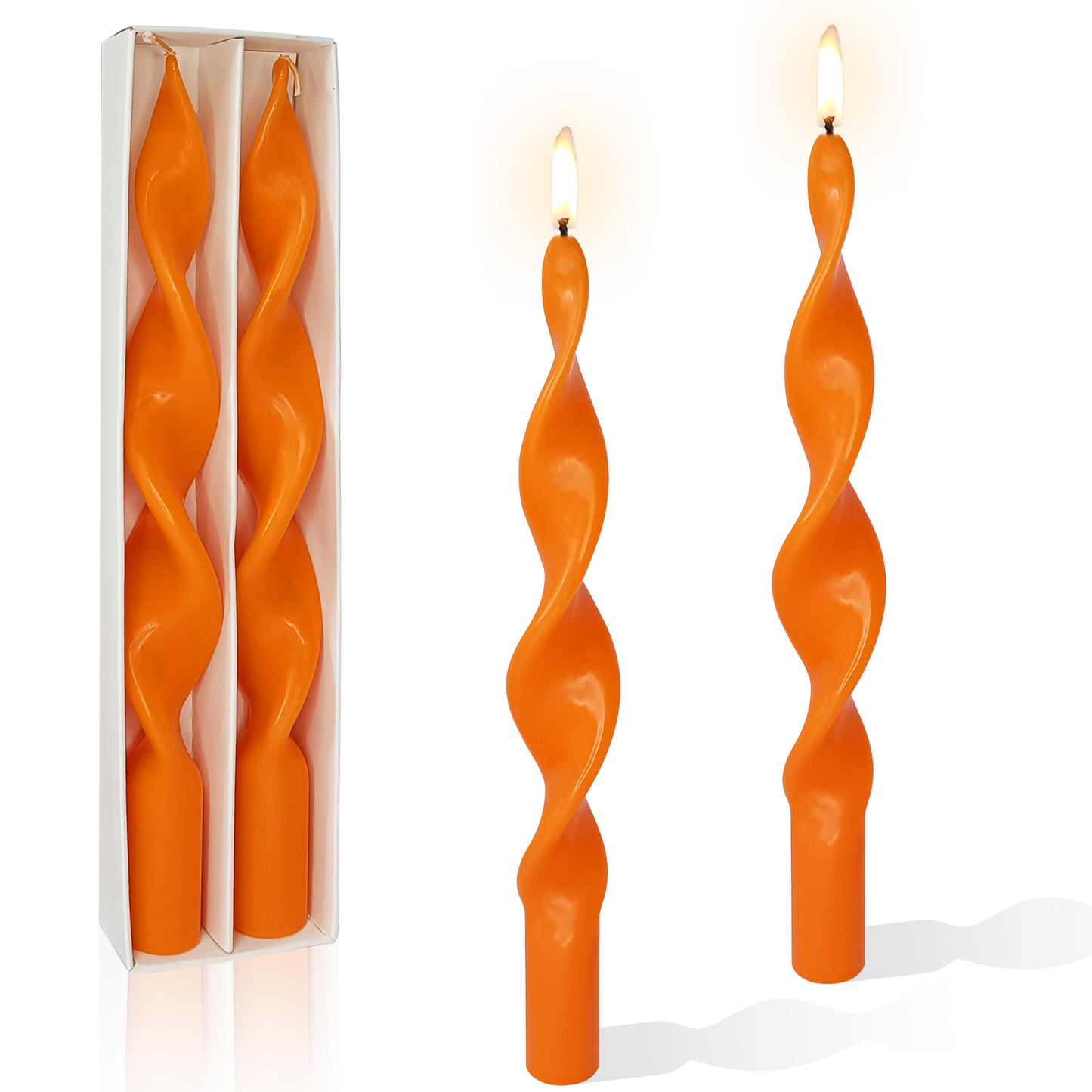 Velas cónicas en espiral naranja hechas a mano de 10 pulgadas, paquete de 2