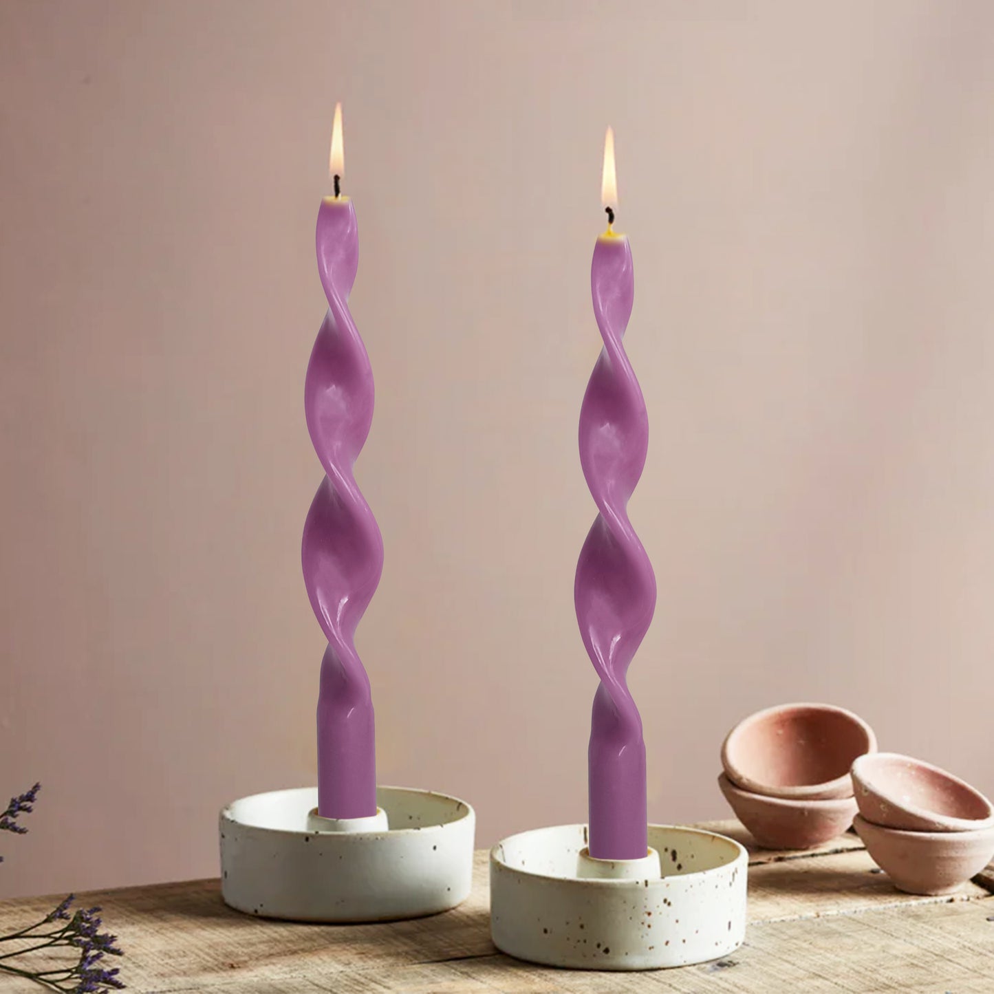 Velas cónicas en espiral moradas hechas a mano de 10 pulgadas, paquete de 2