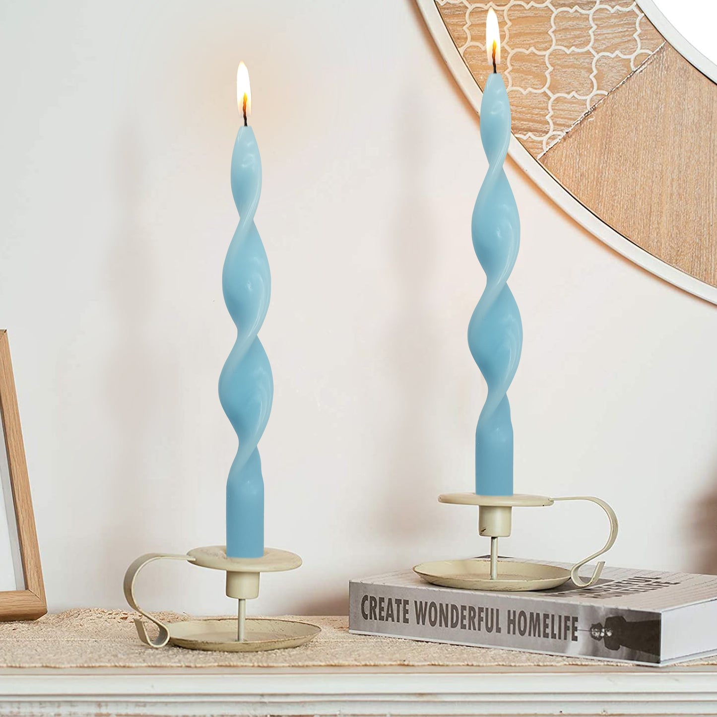 10 Inch Handmade Blue Spiral Taper Candles, Pack of 2