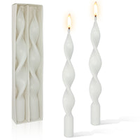 10 Inch Handmade White Spiral Taper Candles, Pack of 2