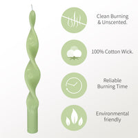 10 Inch Handmade Light Green Spiral Taper Candles, Pack of 2