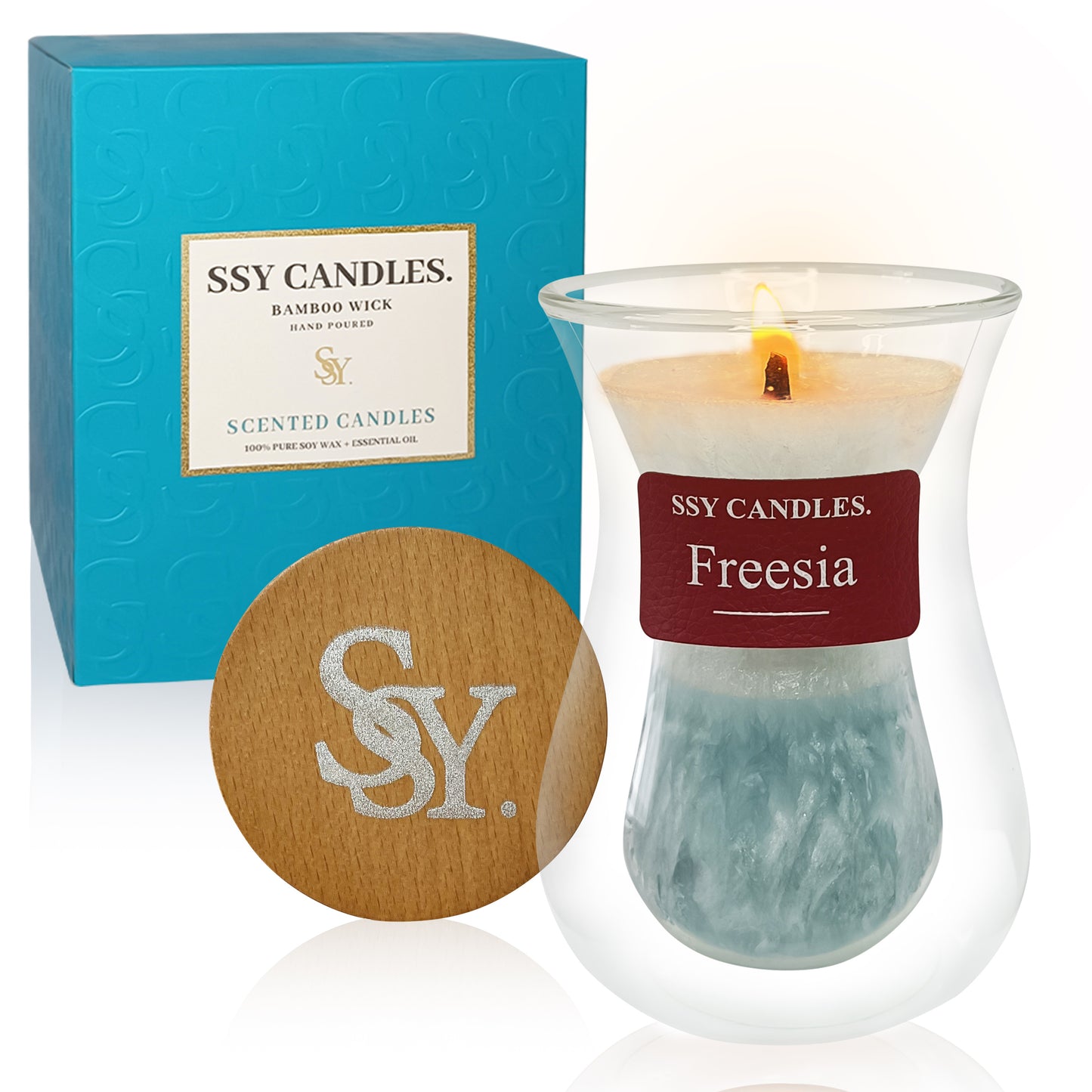 SSY Candles Freesia Candle Scent Pretty Scented Candles Wooden Wick & Soy Wax Library Scented Candle