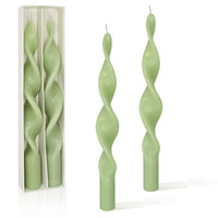 10 Inch Handmade Light Green Spiral Taper Candles, Pack of 2