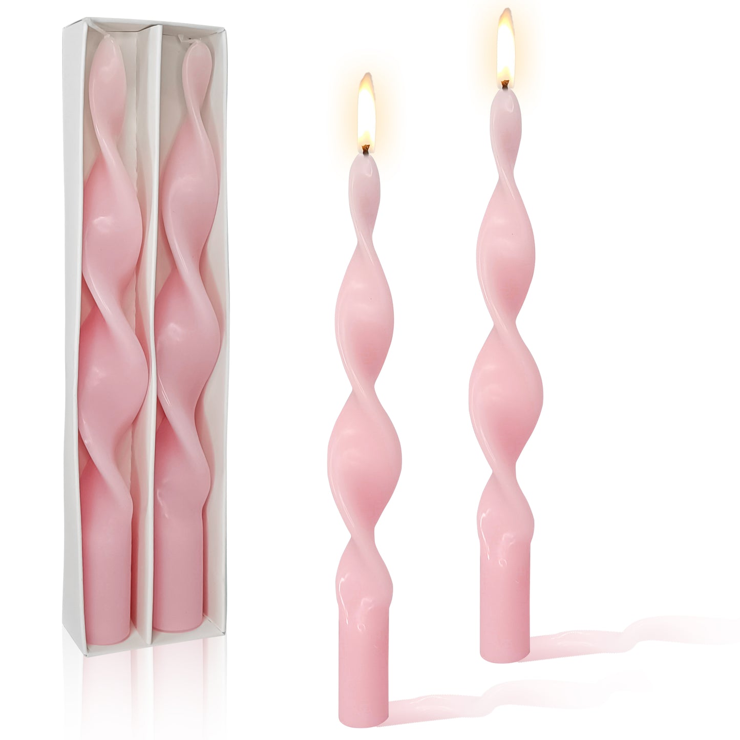 10 Inch Handmade Pink Spiral Taper Candles, Pack of 2