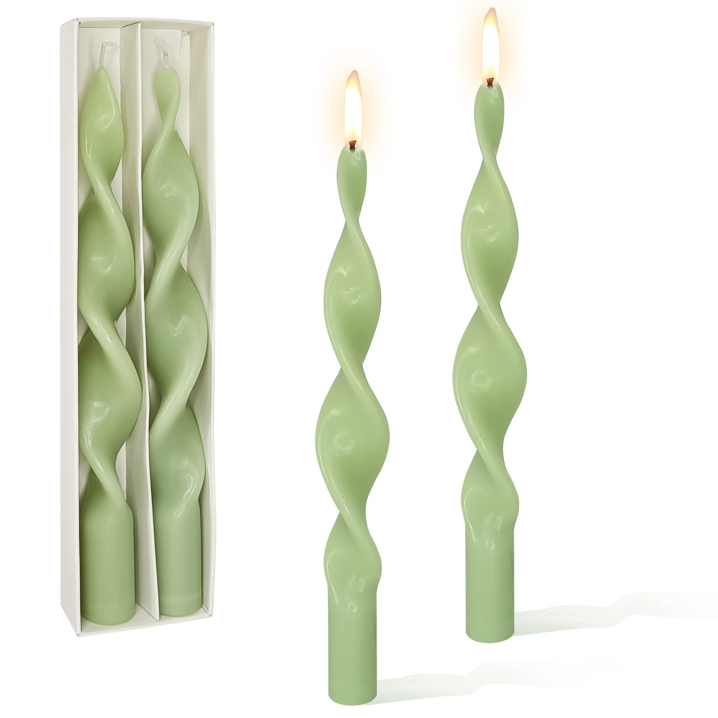 10 Inch Handmade Light Green Spiral Taper Candles, Pack of 2