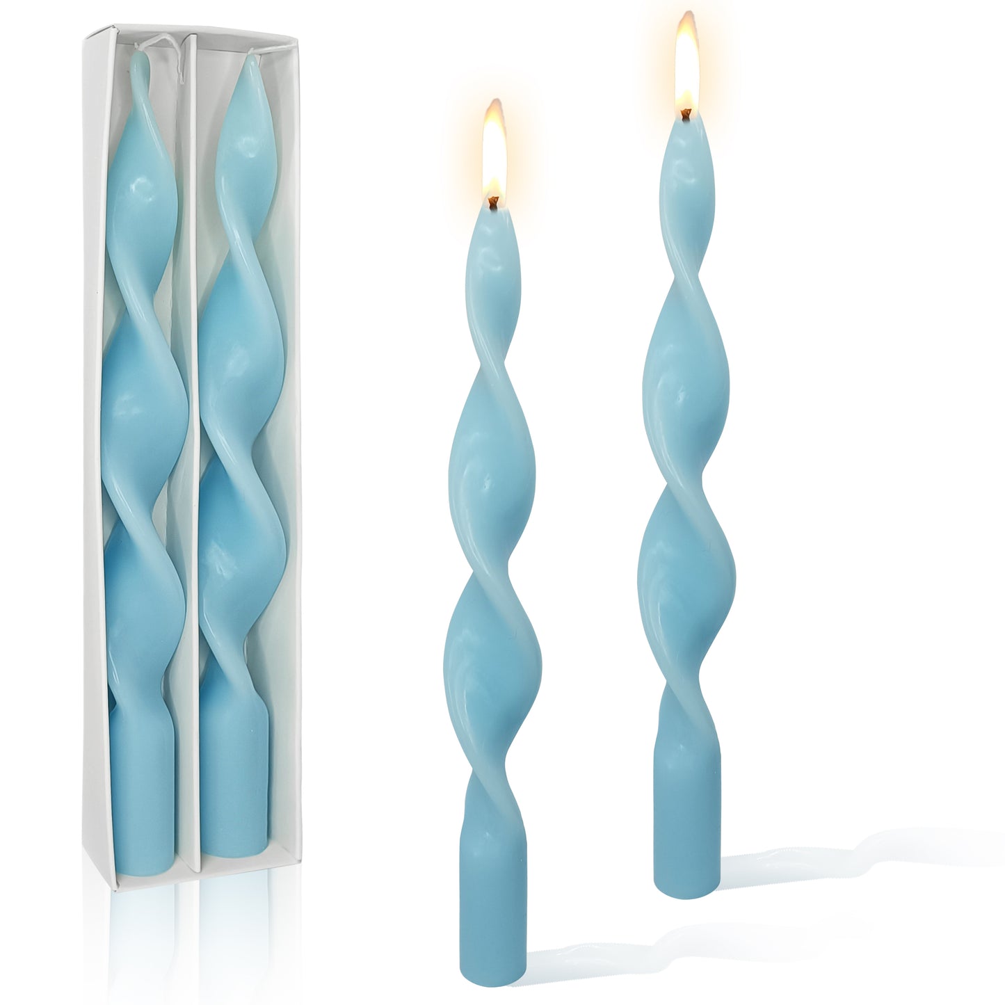 10 Inch Handmade Blue Spiral Taper Candles, Pack of 2