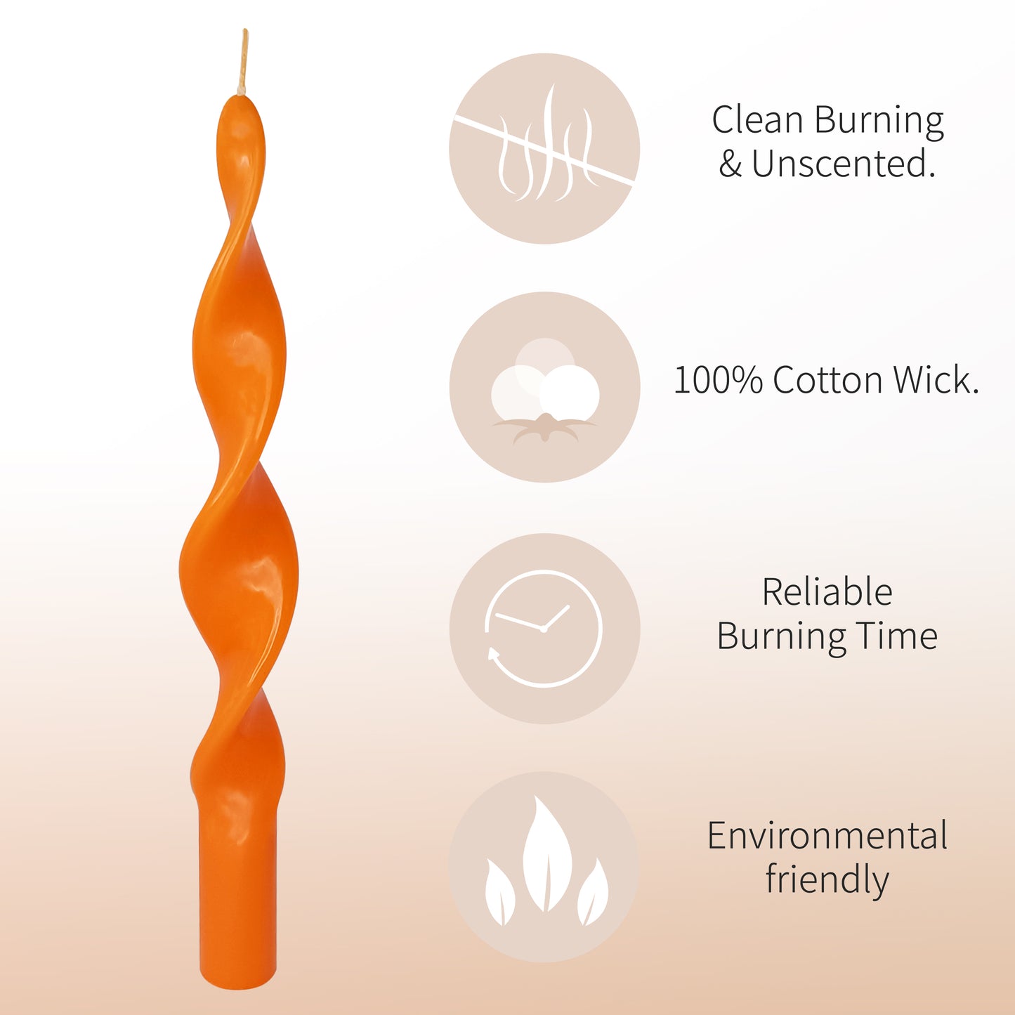 10 Inch Handmade Orange Spiral Taper Candles, Pack of 2