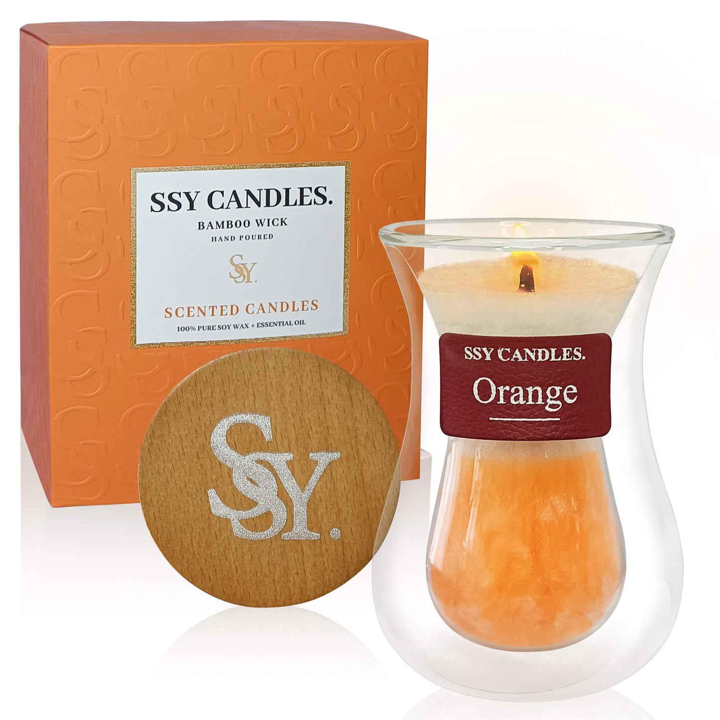 SSY Candles Orange Candle Scent Pretty Scented Candles Wooden Wick & Soy Wax Library Scented Candle