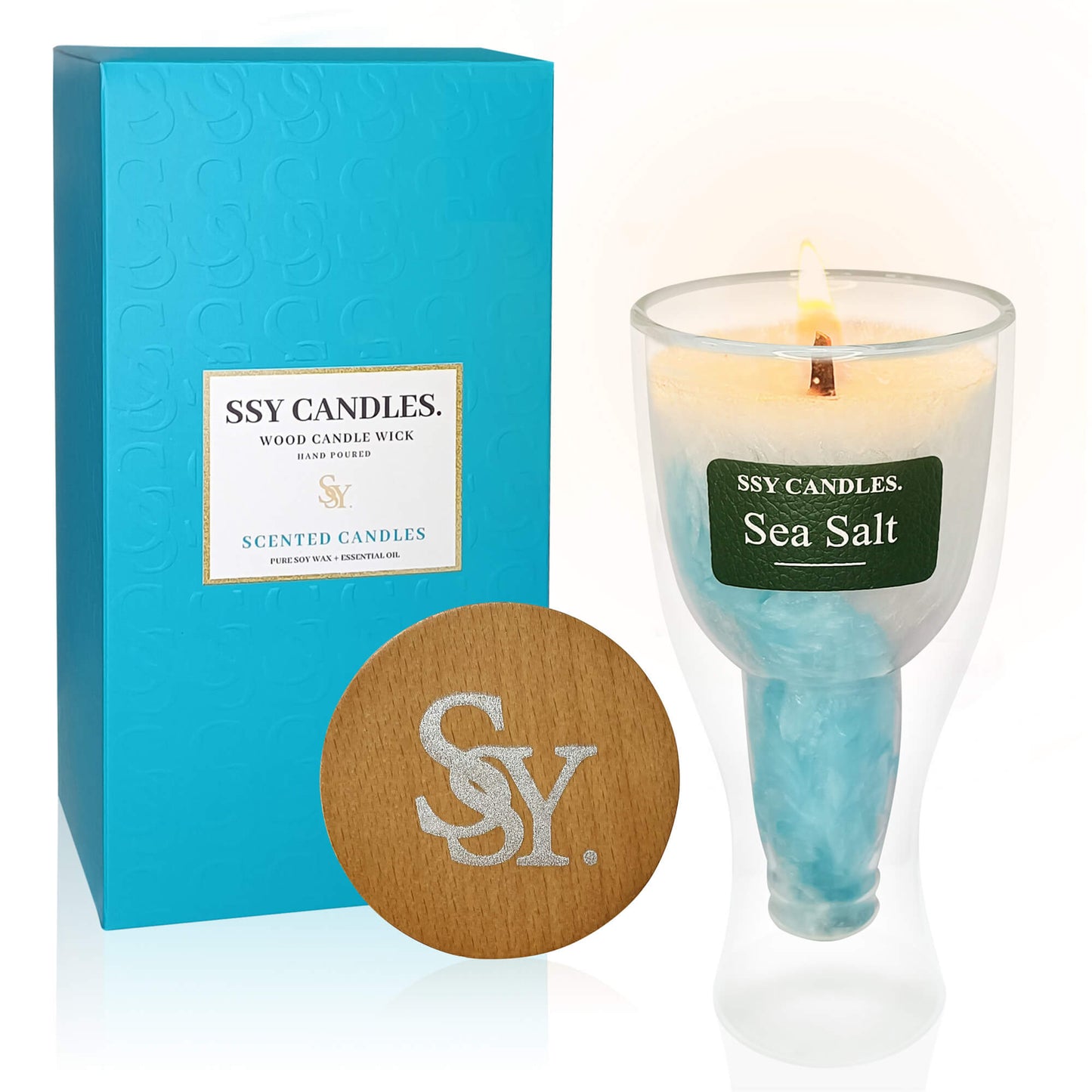 SSY Candles Sea Salt Candle Scent Pretty Scented Candles Wooden Wick & Soy Wax Library Scented Candle