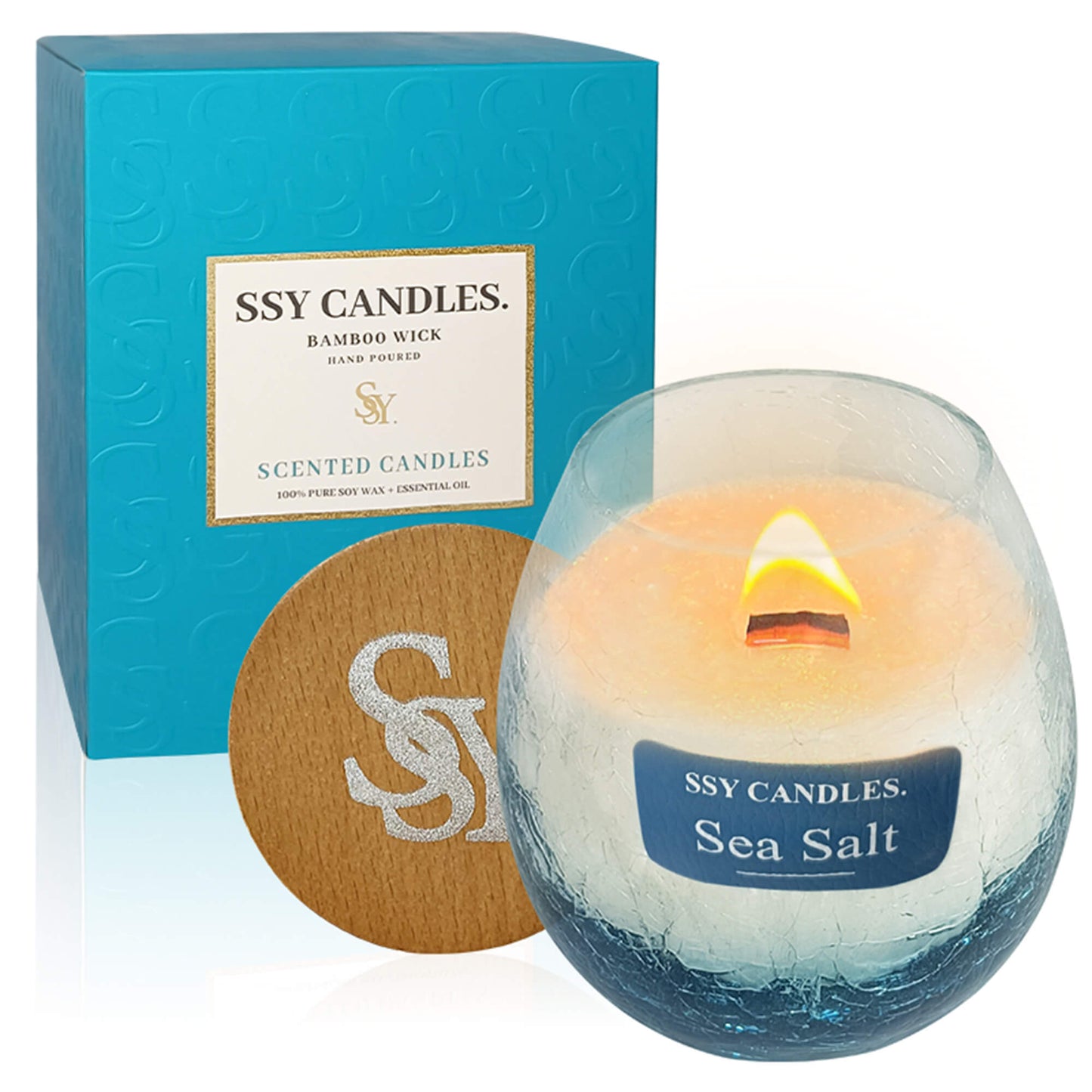 SSY Candles Sea Salt Candle Scent Pretty Scented Candles Wooden Wick & Soy Wax Library Scented Candle