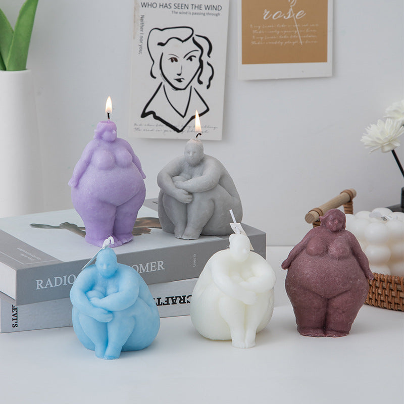 Unique Souvenir：Creative Sitting Position Body Shape Scented Candle Handmade Candle Blue Set