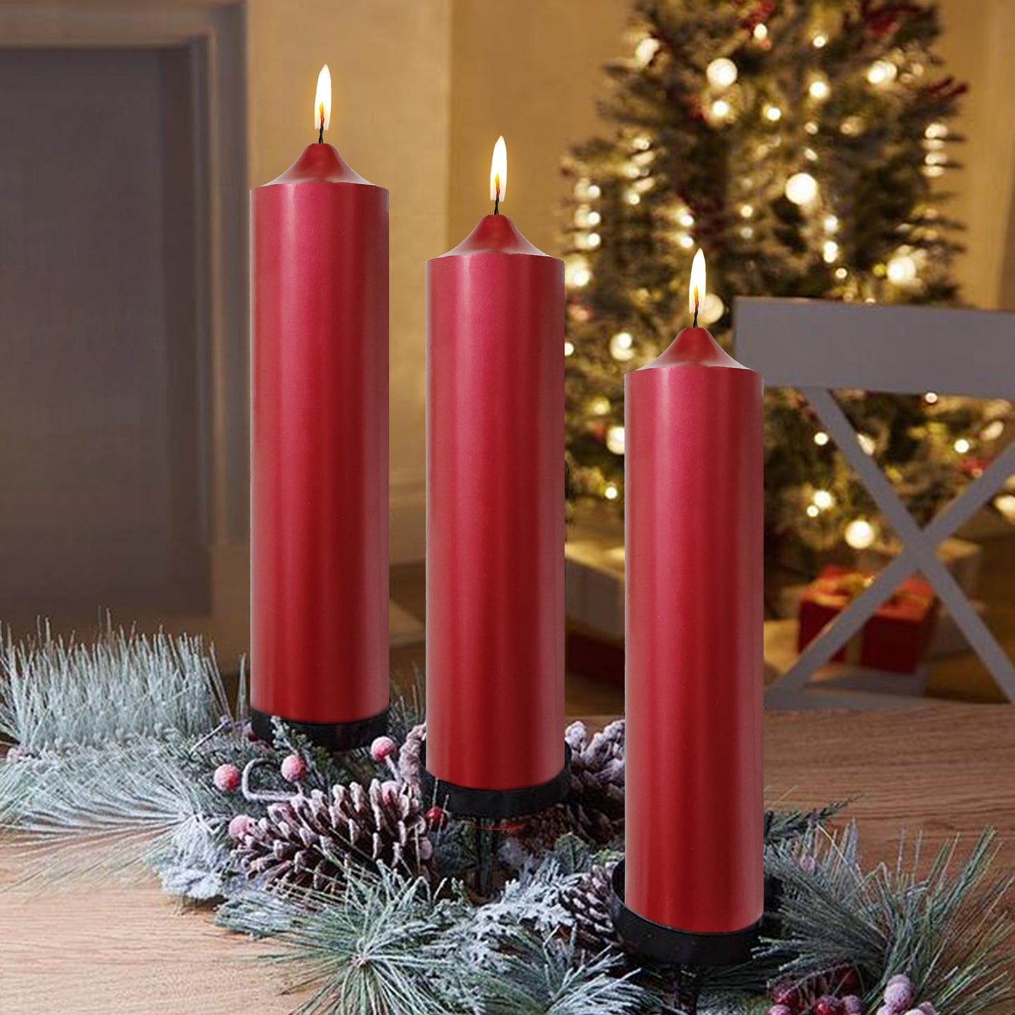 8 Inch Metallic Red Pillar Candles 1pcs Pack