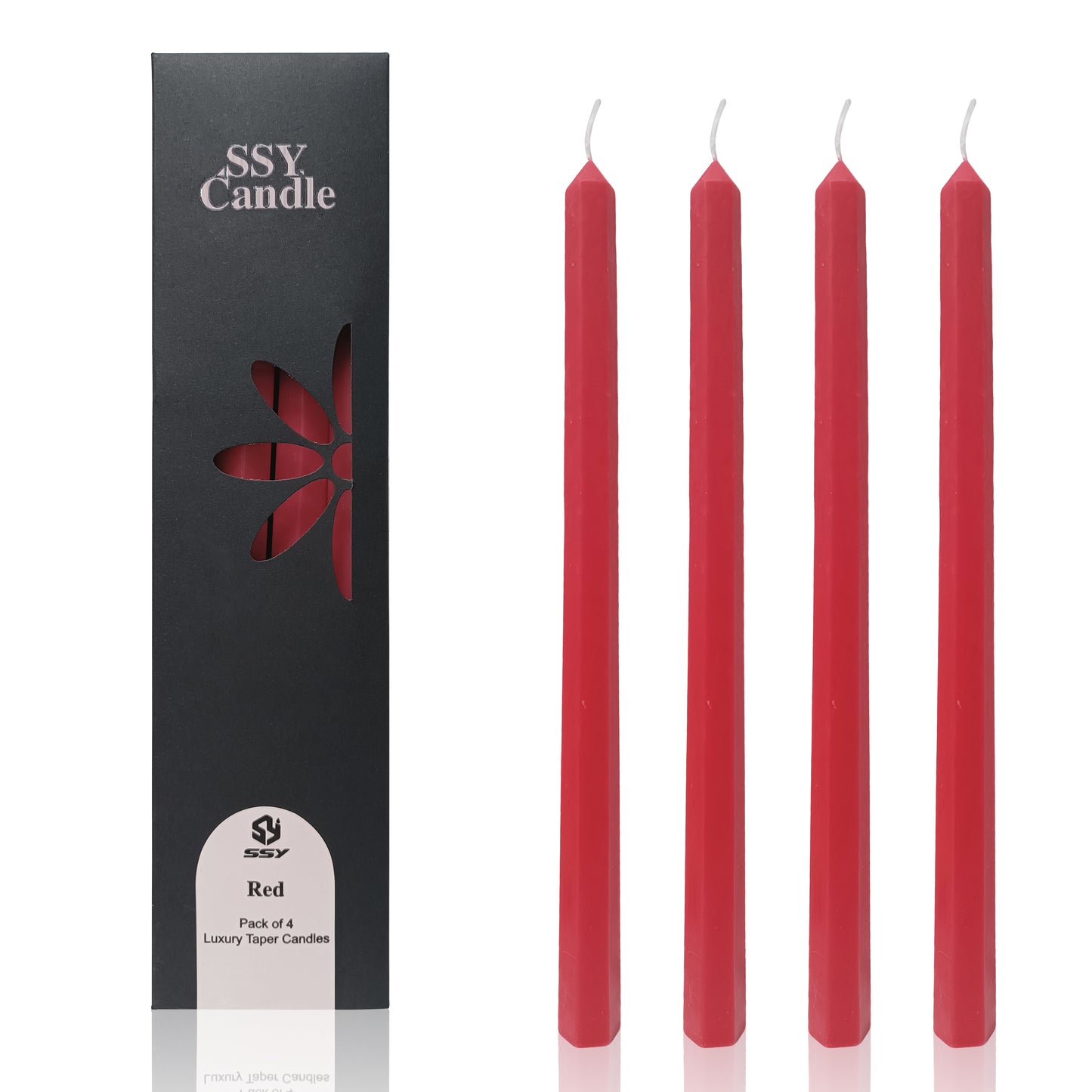 Set Of 4 Handcrafted Red 12-Inch Long Taper Candles