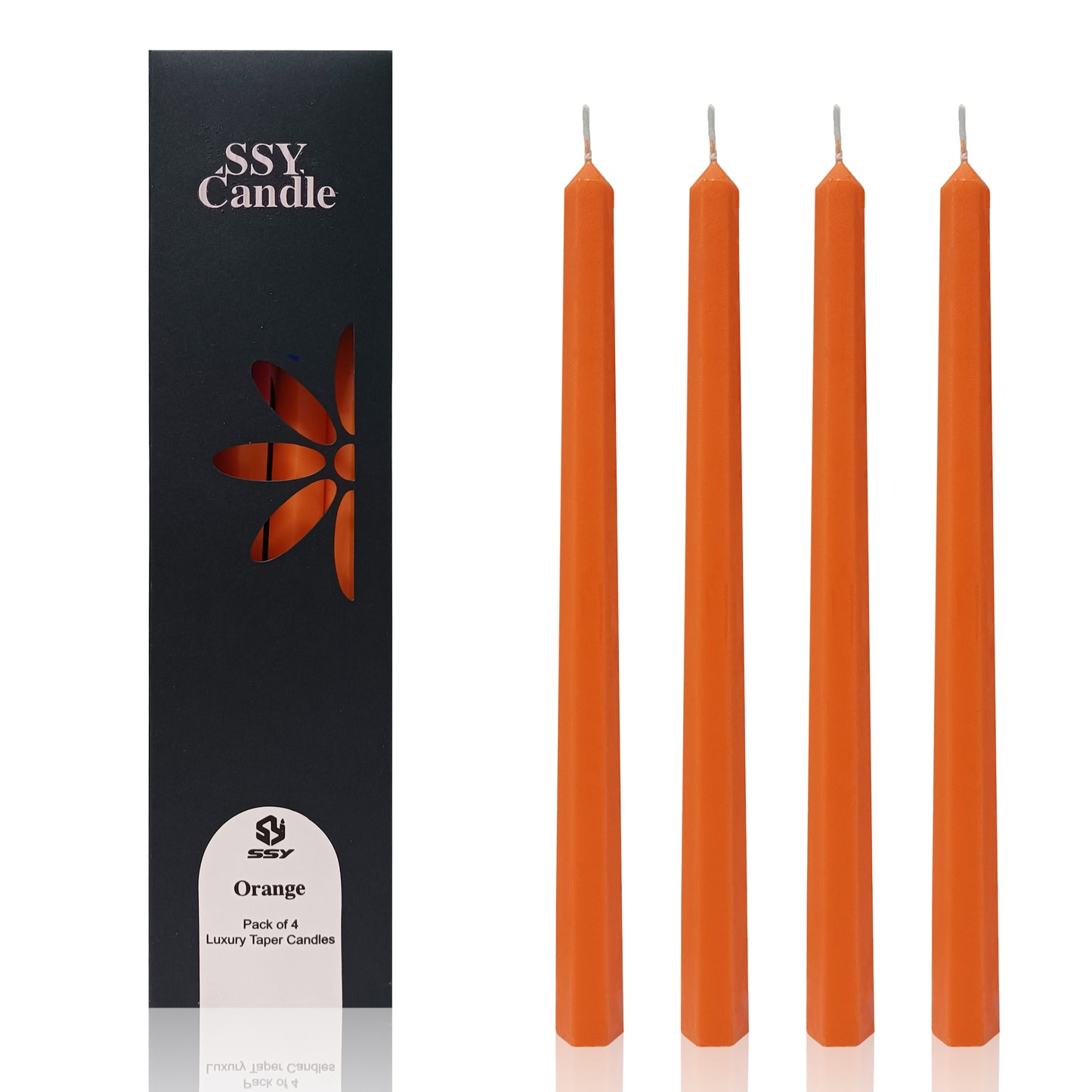 Juego de 4 velas cónicas largas naranjas de 12 pulgadas hechas a mano