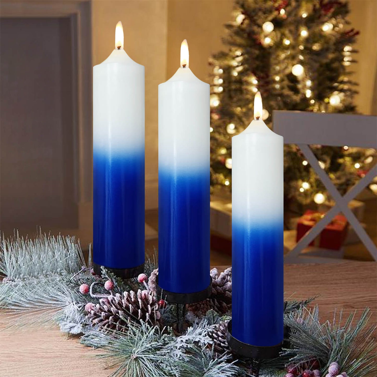 Velas de pilar azul blanco metálico de 8 pulgadas, paquete de 1 Uds.