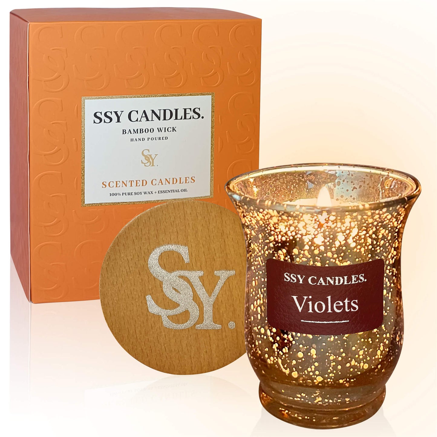 SSY Candles Violets Candle Scent Pretty Scented Candles Wooden Wick & Soy Wax Library Scented Candle