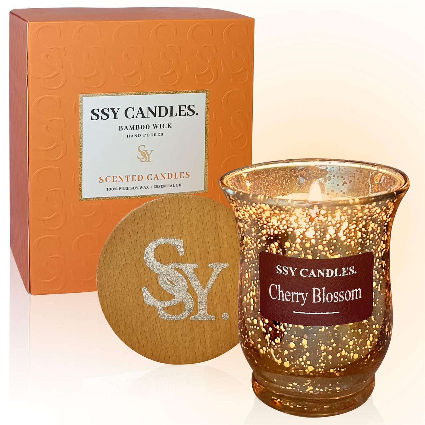 SSY Velas Flor de cerezo Velas aromáticas Bonitas velas perfumadas Mecha de madera y cera de soja Vela perfumada de biblioteca