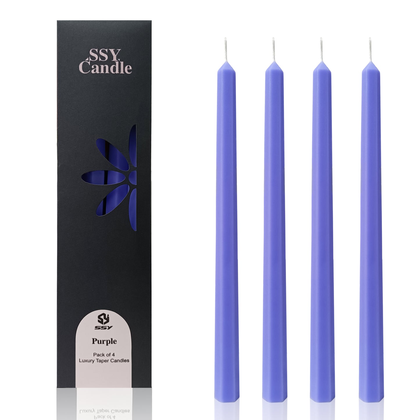 Set Of 4 Handcrafted Purple 12-Inch Long Taper Candles