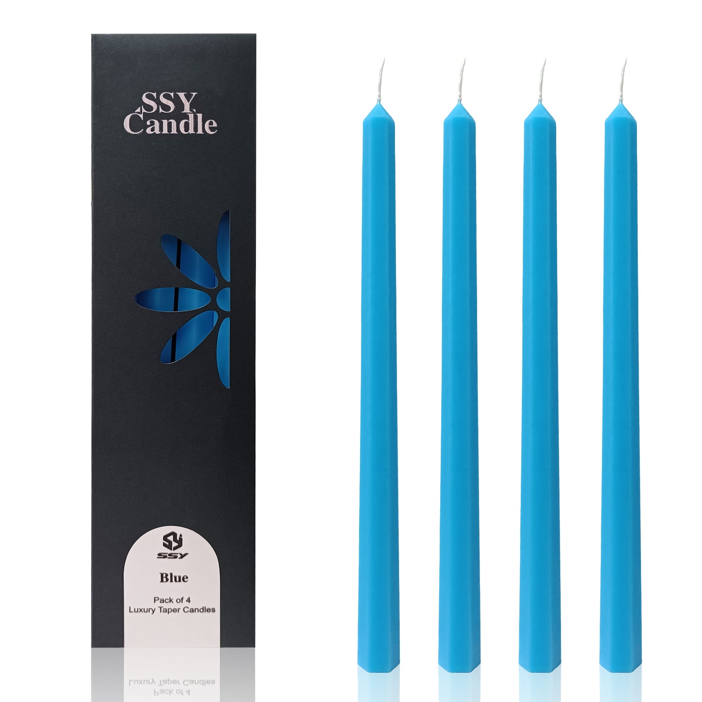 Set Of 4 Handcrafted Blue 12-Inch Long Taper Candles