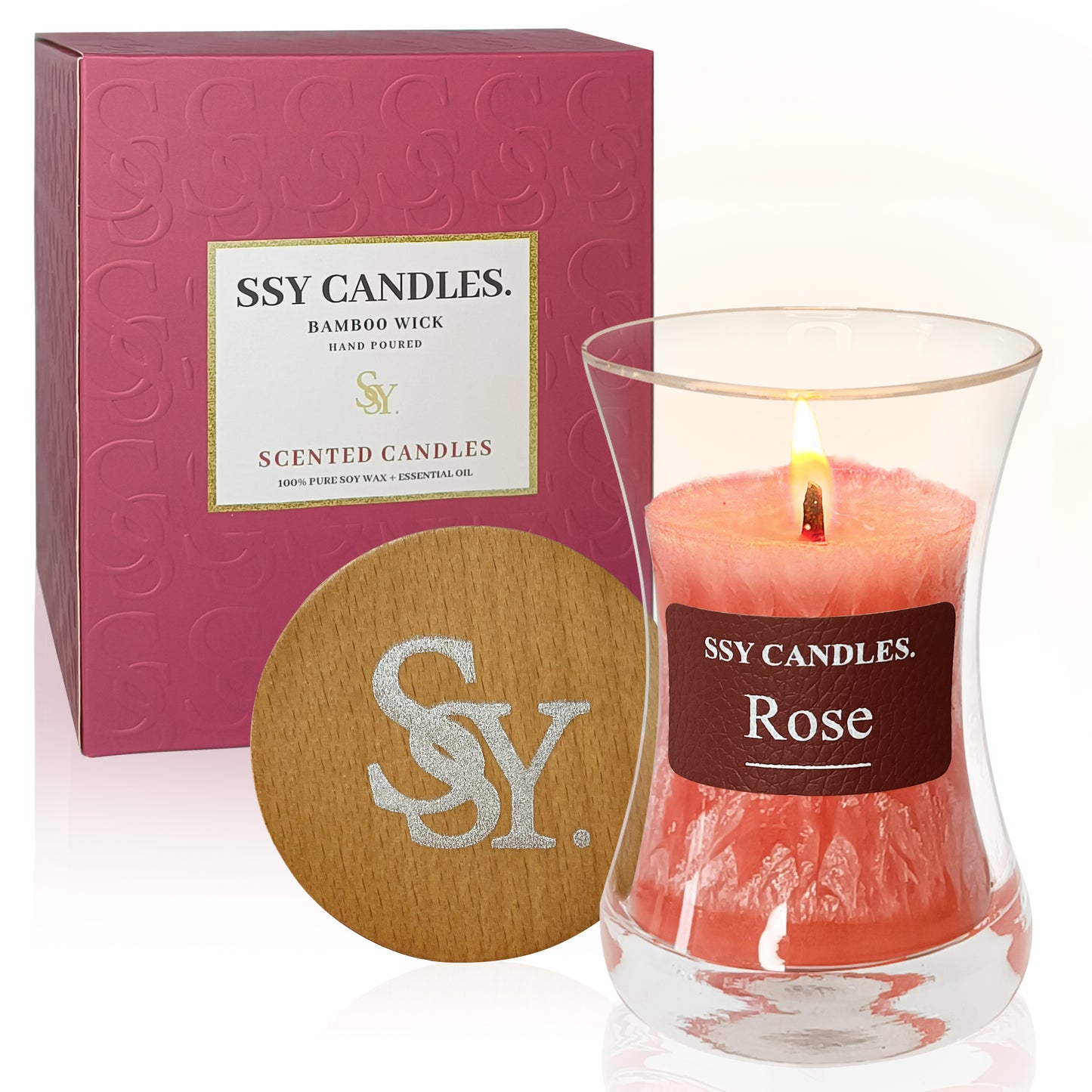 SSY Candle Rose Custom Candle Scents Top Scents for Candles Classic 3.5 oz Wooden Wick Scented Candles