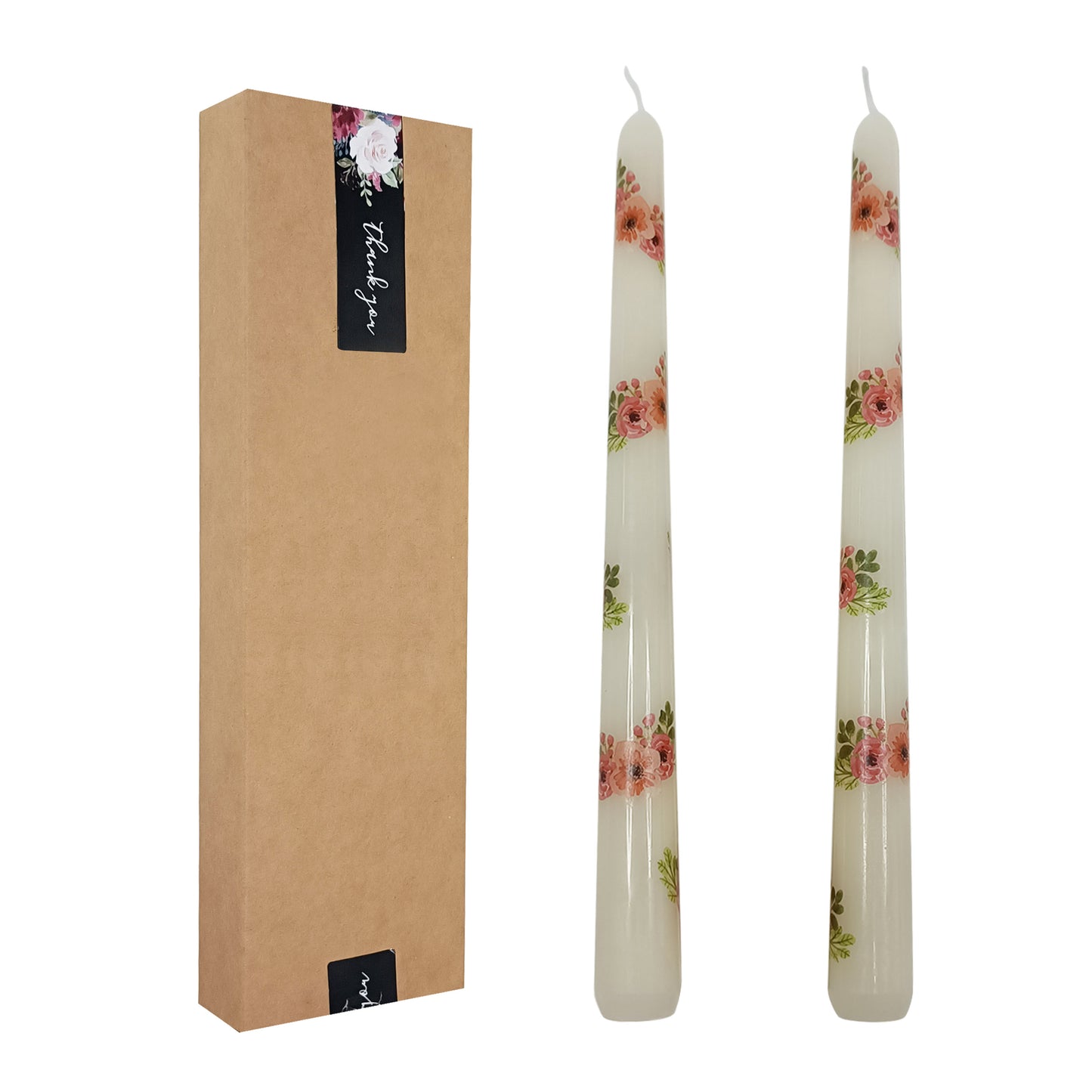 9.5 Inch Rose White Taper Candlesticks Set of 2