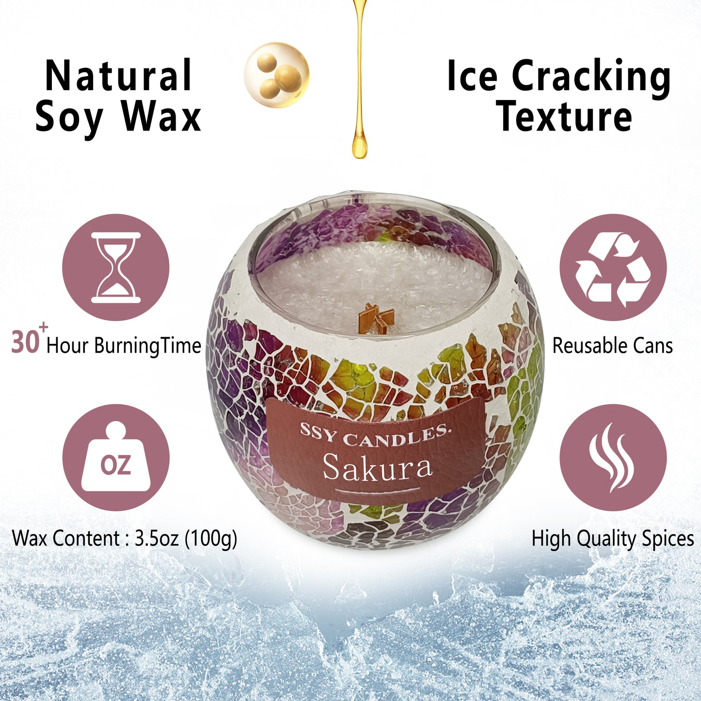 SSY Candle Sakura Scent Classic 3.5 oz Velas aromáticas asiáticas Velas de soja con aroma fuerte