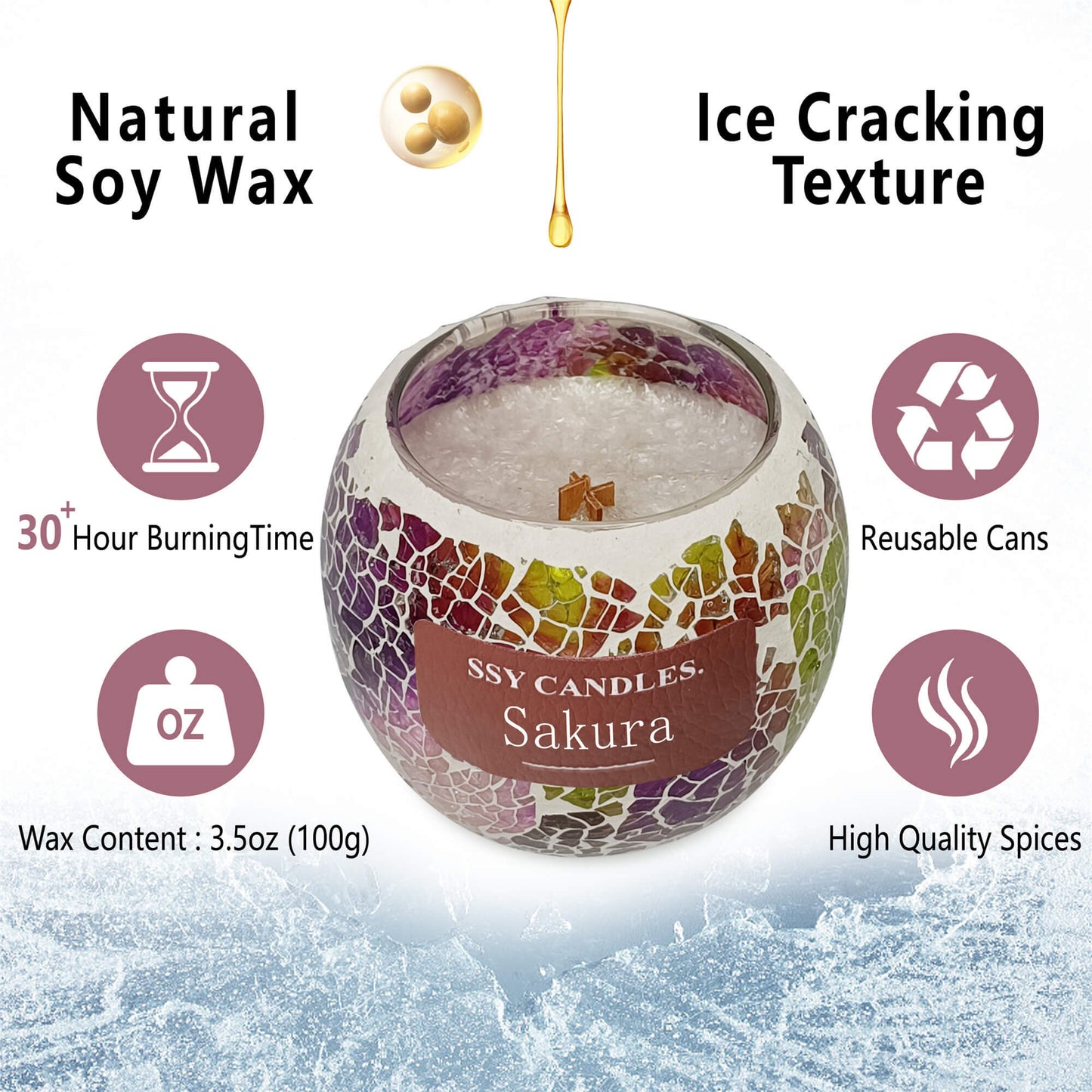 SSY Scented Candles Sakura Classic 3.5 oz Custom Scented Candle Best Candle Scents for Relaxation