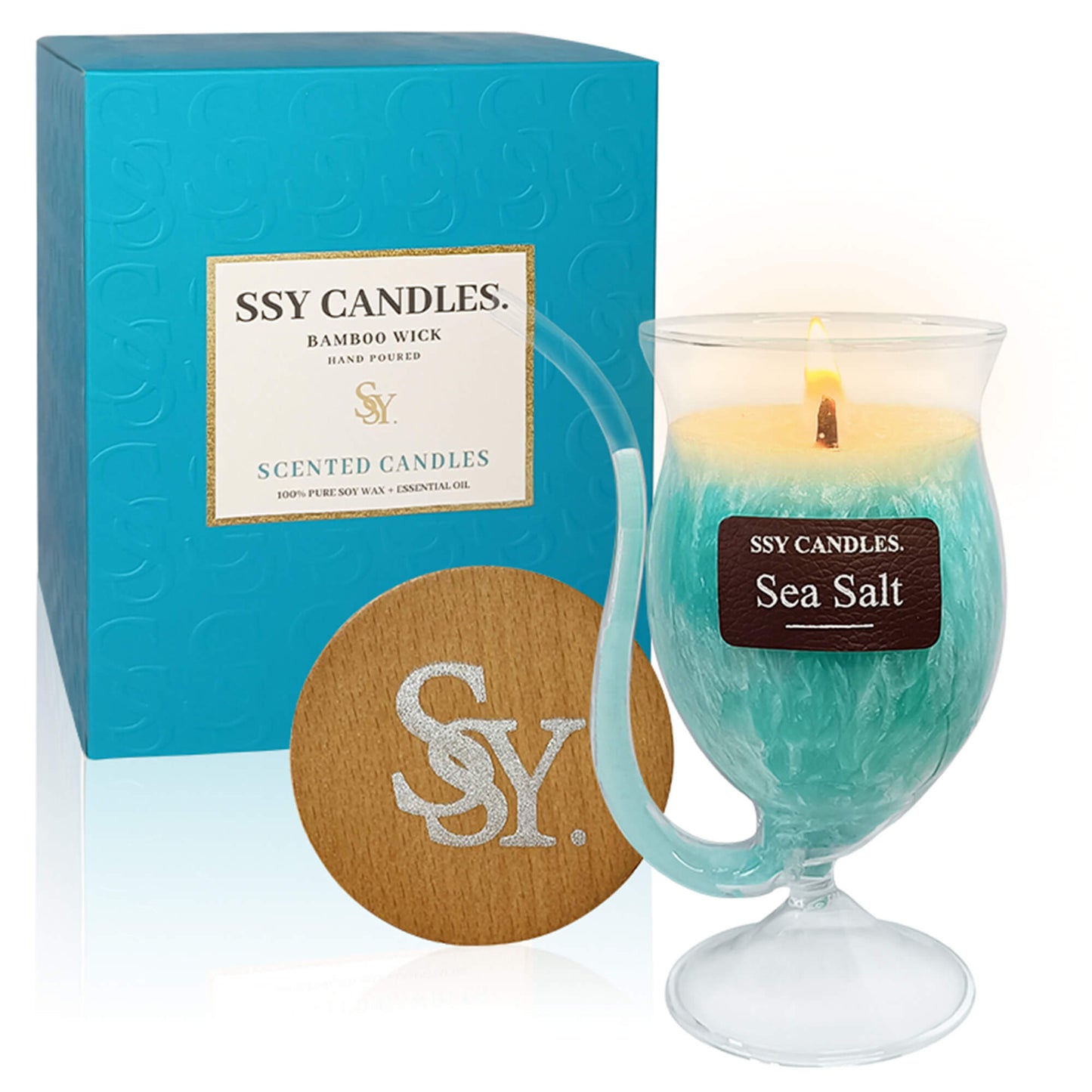 SSY Scented Candles Pretty Scented Candles Wooden Wick & Soy Wax Library Scented Candle Sea Salt