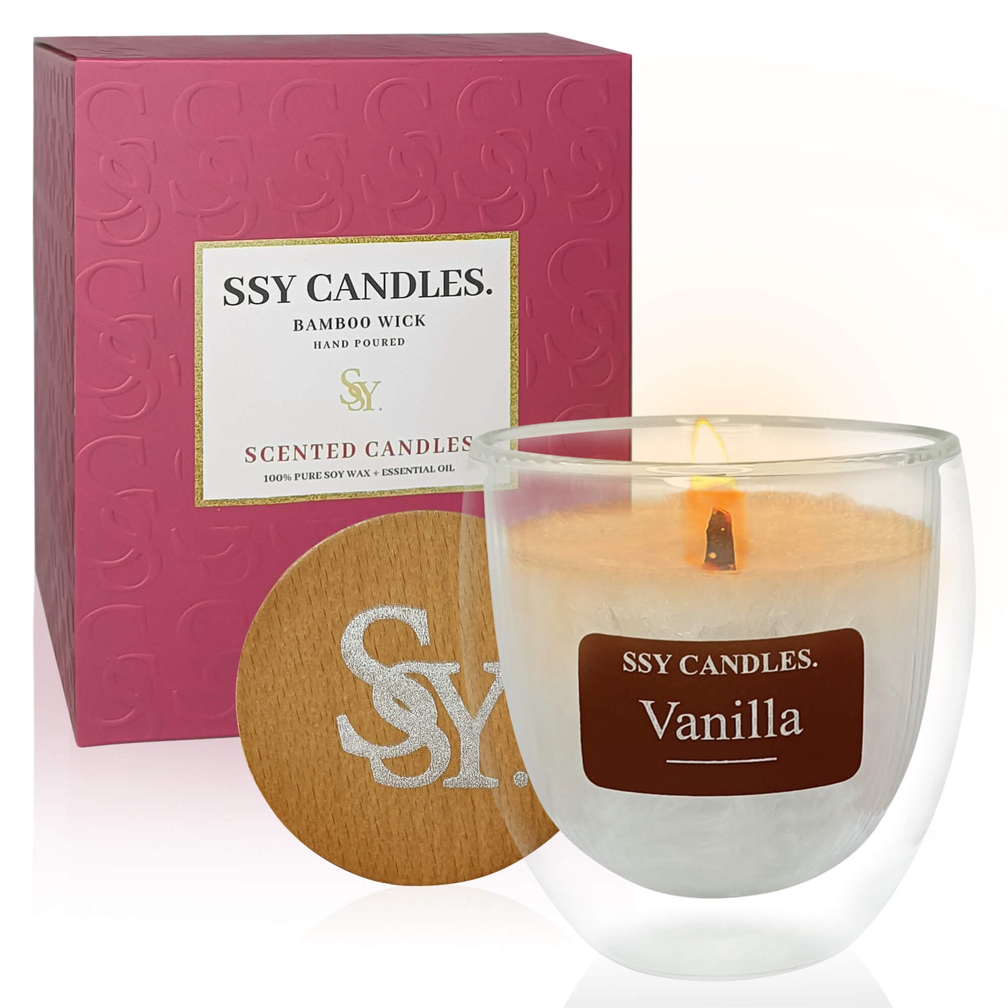 Velas aromáticas SSY Velas aromáticas bonitas Mecha de madera y cera de soja Vela aromática Biblioteca Blanco-Vainilla