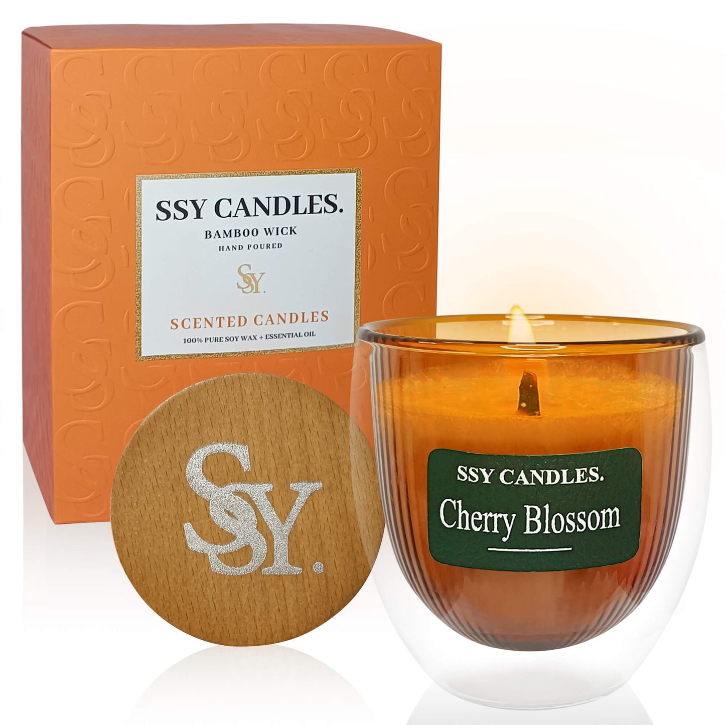 SSY Scented Candles Pretty Scented Candles Wooden Wick & Soy Wax Library Scented Candle Brown-Cherry Blossom