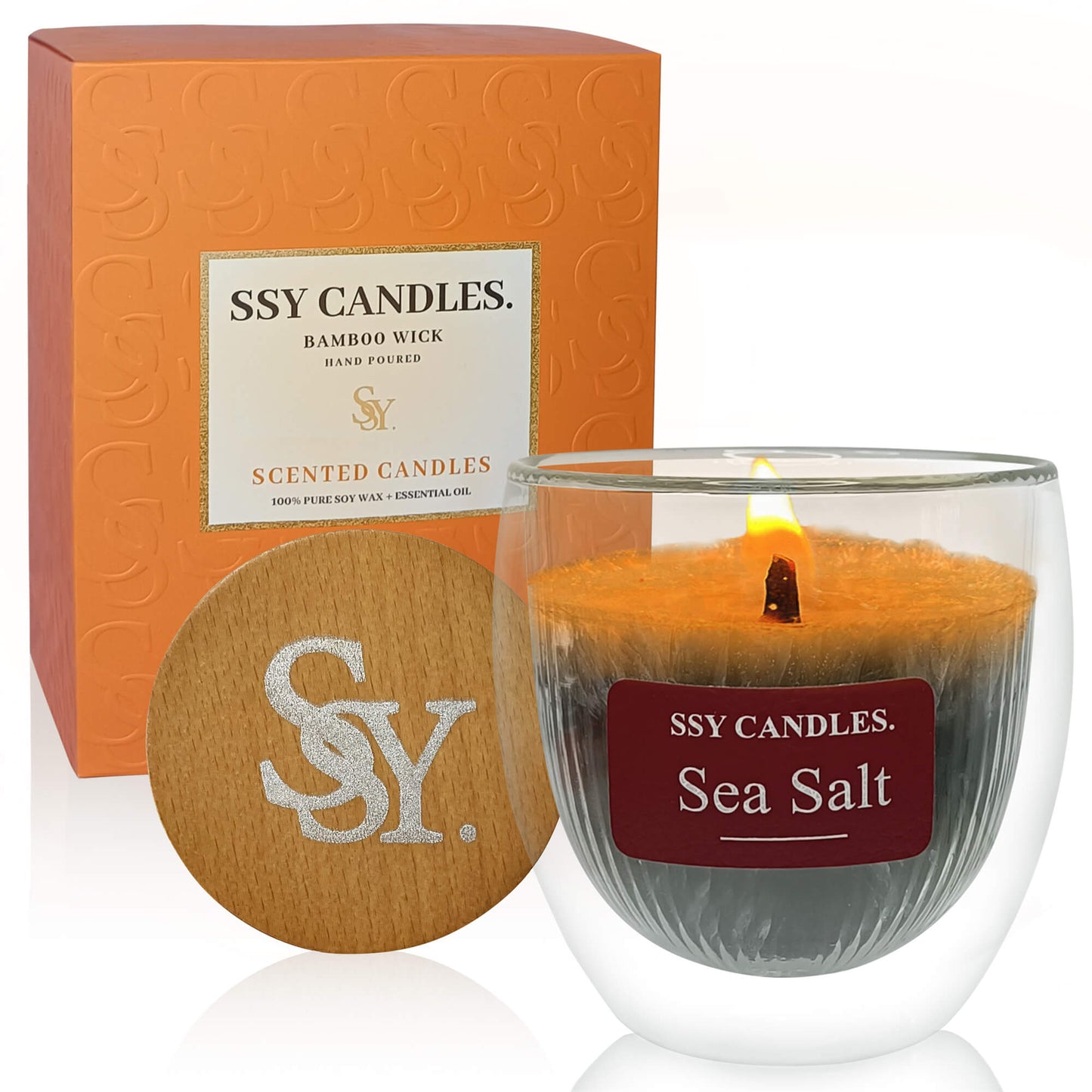 SSY Scented Candles Pretty Scented Candles Wooden Wick & Soy Wax Library Scented Candle Gray-Sea Salt