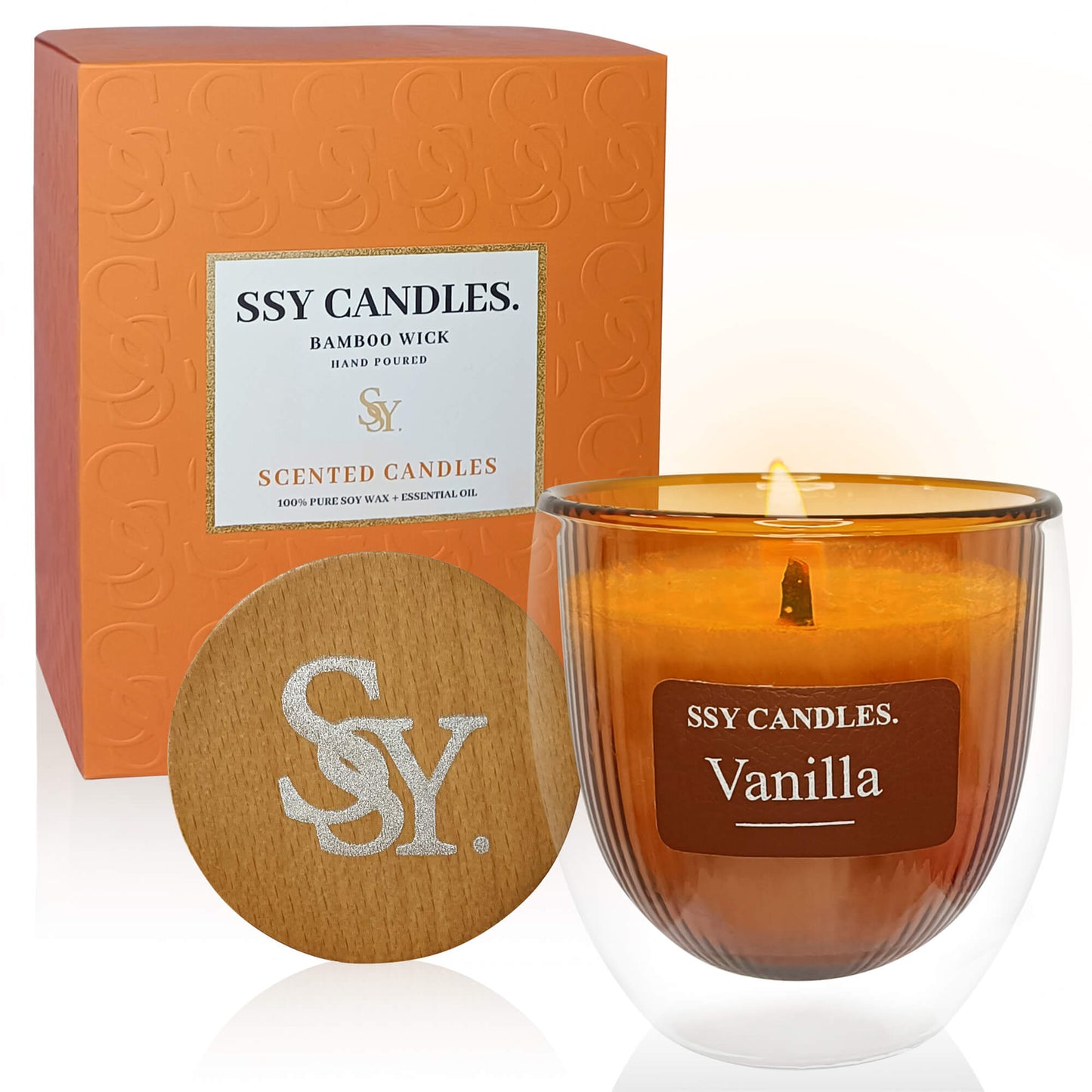 SSY Scented Candles Pretty Scented Candles Wooden Wick & Soy Wax Library Scented Candle Brown-Vanilla