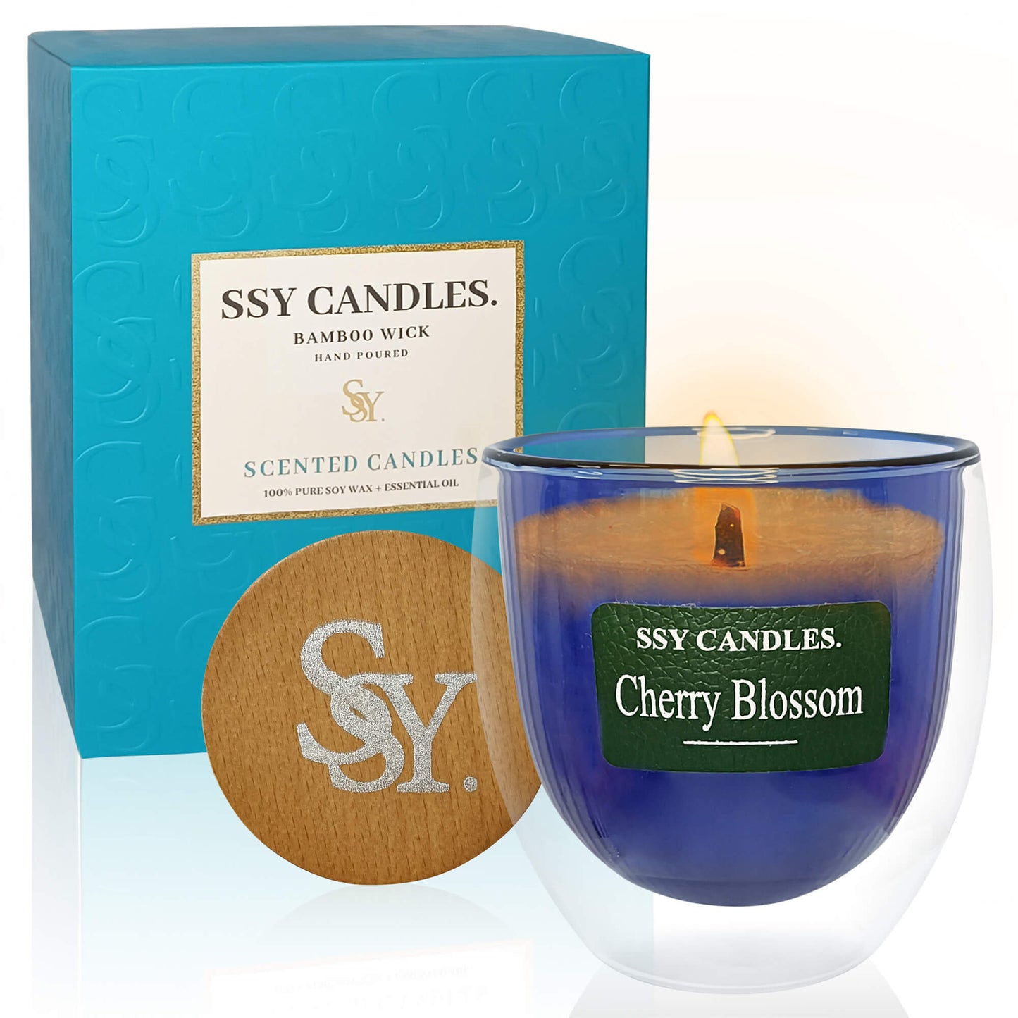 SSY Scented Candles Pretty Scented Candles Wooden Wick & Soy Wax Library Scented Candle Blue-Cherry Blossom