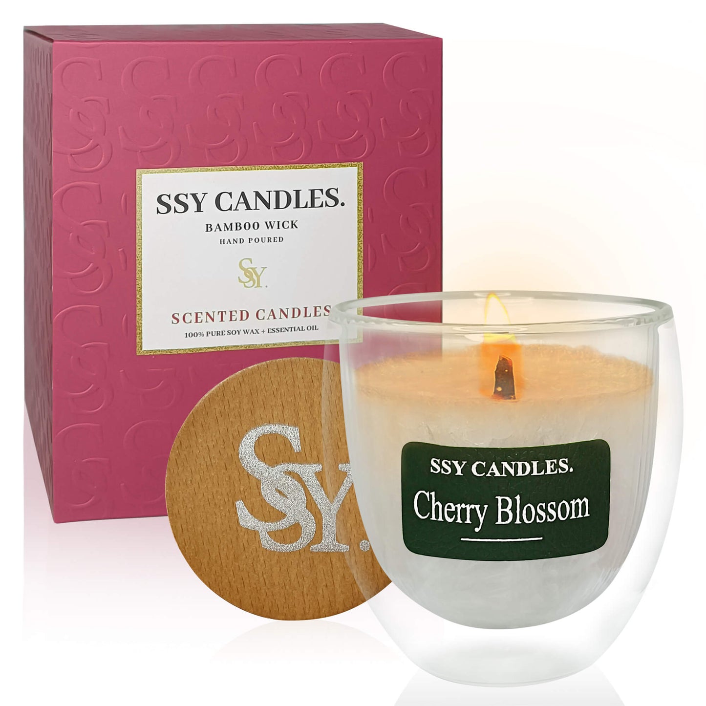 SSY Scented Candles Pretty Scented Candles Wooden Wick & Soy Wax Library Scented Candle White-Cherry Blossom