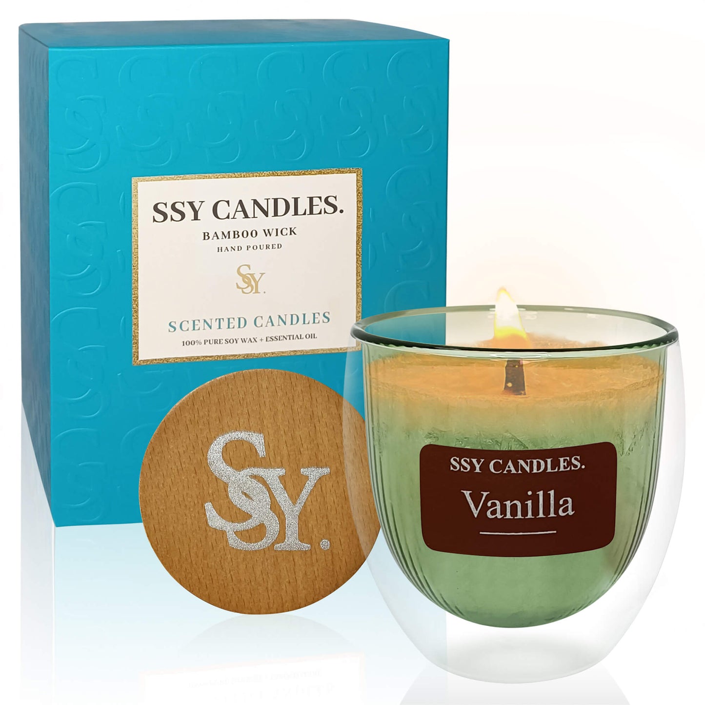 SSY Scented Candles Pretty Scented Candles Wooden Wick & Soy Wax Library Scented Candle Green-Vanilla