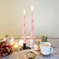 10 Inch Handmade Pink Spiral Taper Candles, Pack of 2