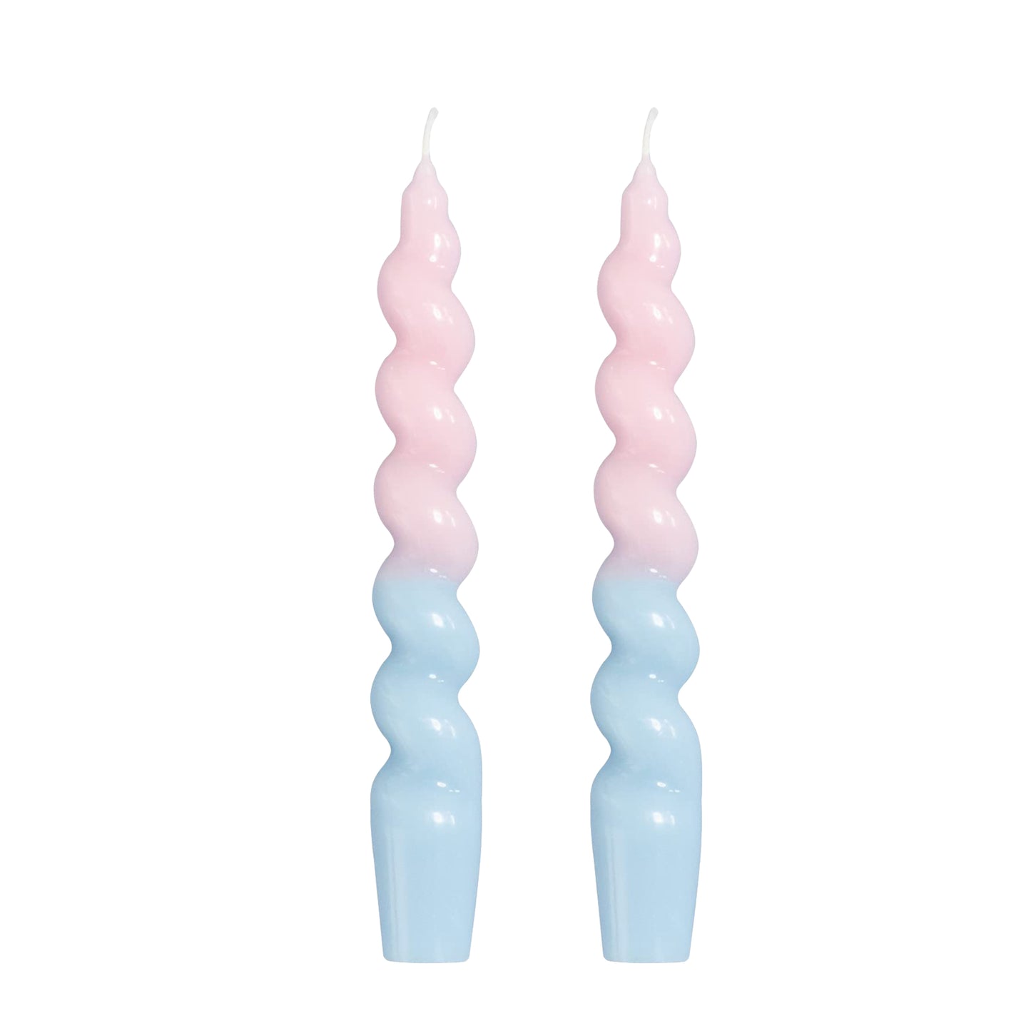 7.5 Inch Light Pink Purple Blue Spiral Taper Candle Set of 2