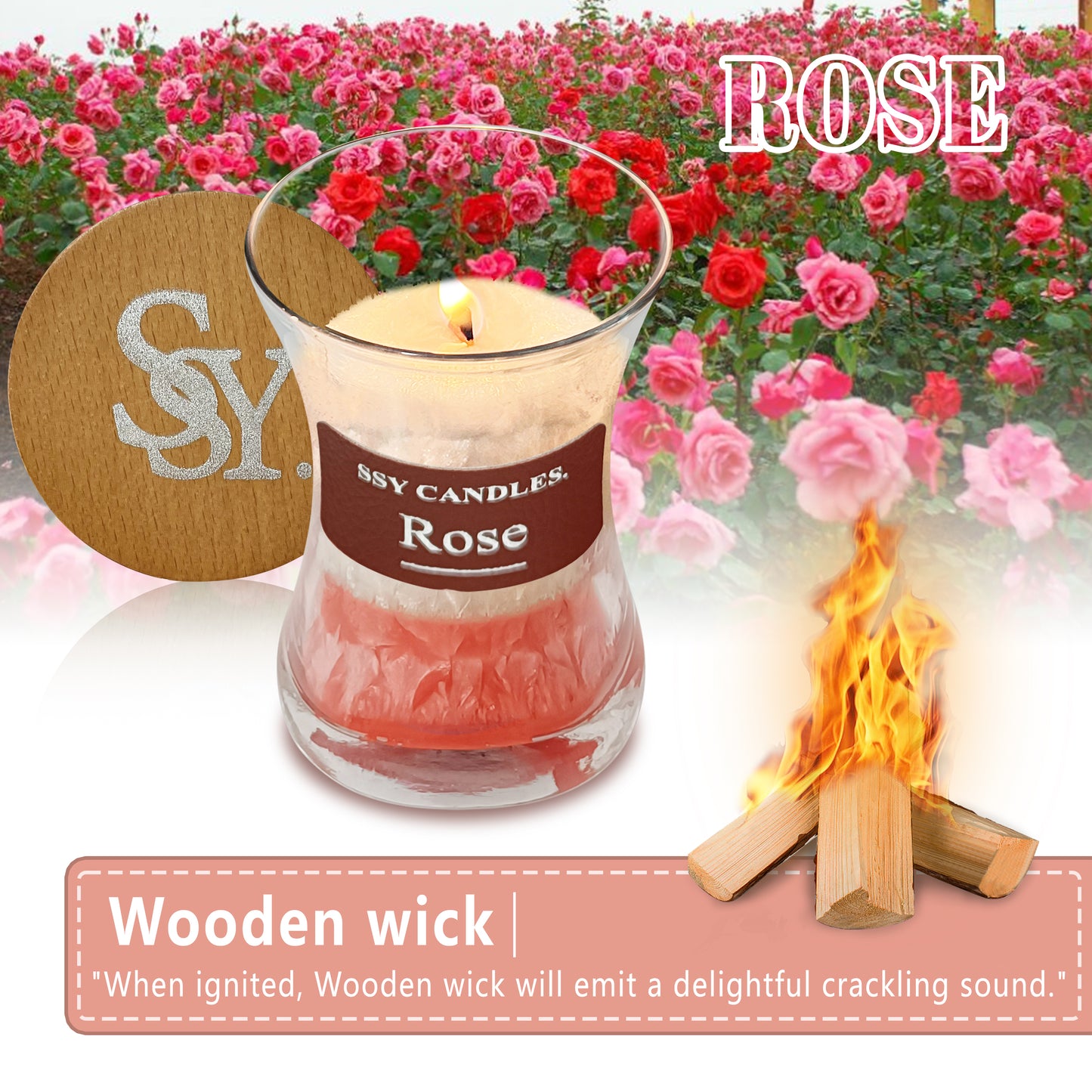 SSY Candle Rose Vela aromática Velas aromáticas más populares Frasco clásico de 3.5 oz Velas perfumadas de una sola mecha DIY