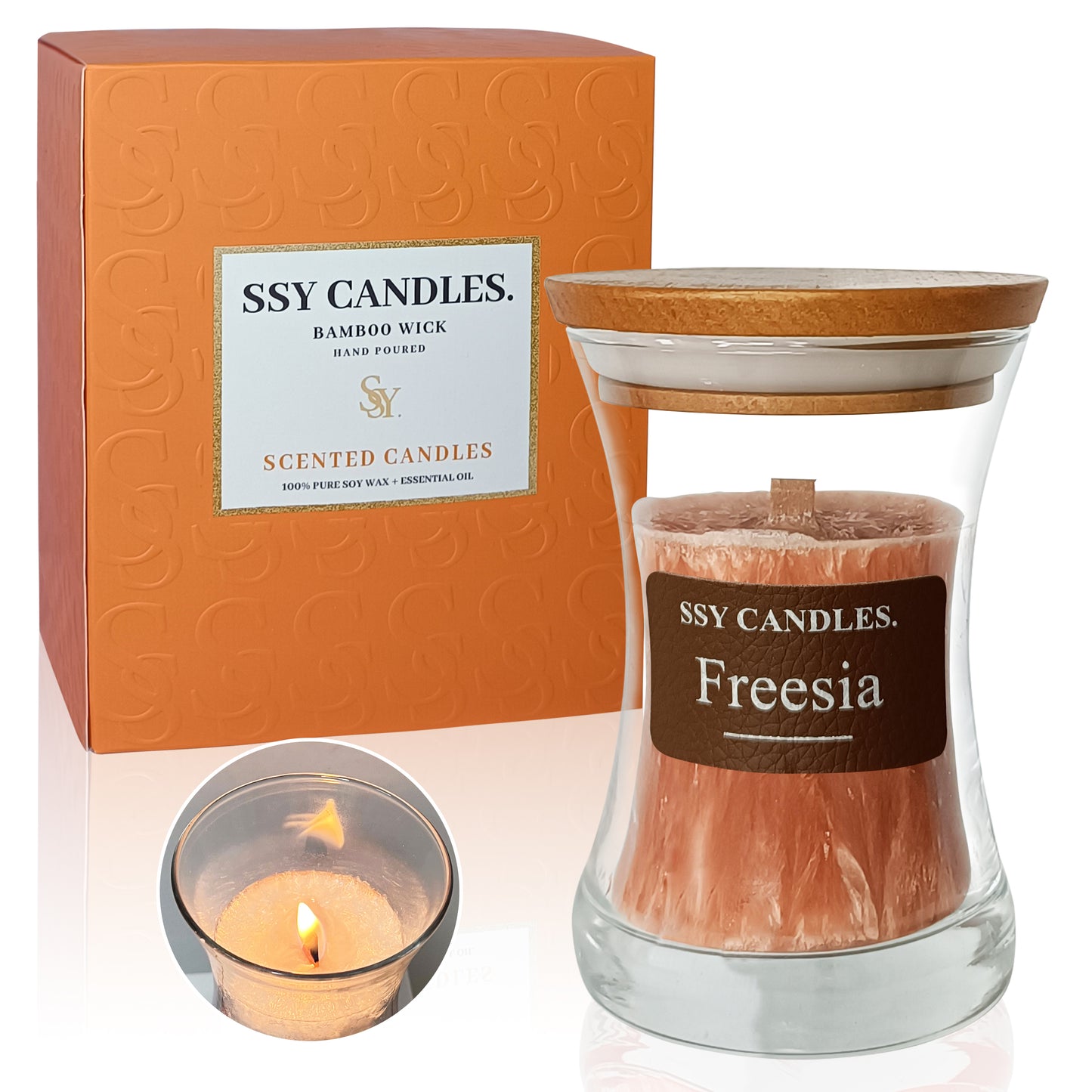 Vela SSY Freesia Vela perfumada de cigarrillo con aroma a vela más popular Velas aromáticas clásicas de mecha de madera de 3.5 oz