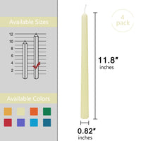 手作りのクリームイエローの長さ12インチのテーパーキャンドル4個セット